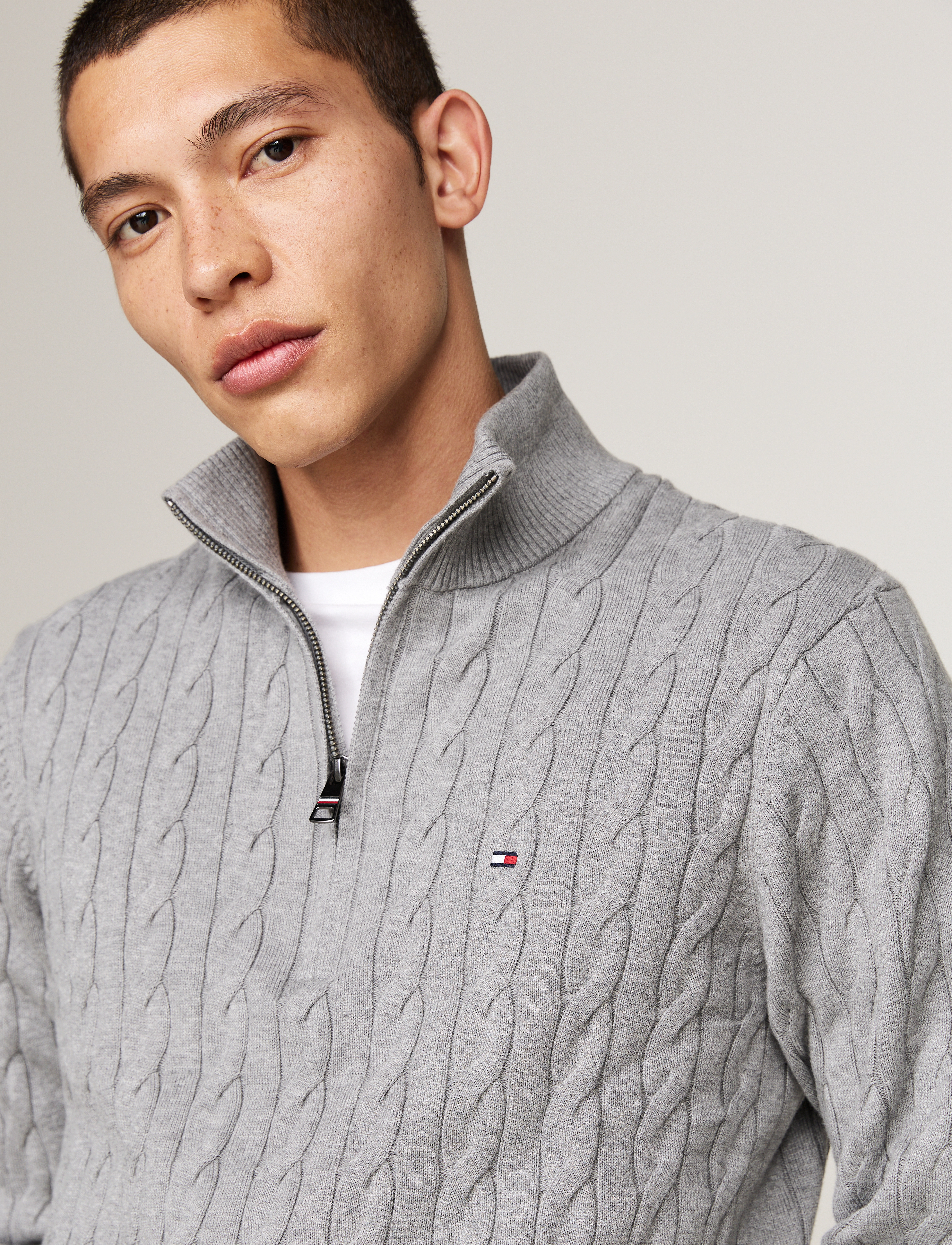 Tommy Hilfiger - CLASSIC COTTON CABLE ZIP MOCK - tõmblukk-kaelusega džemprid - medium grey heather - 1