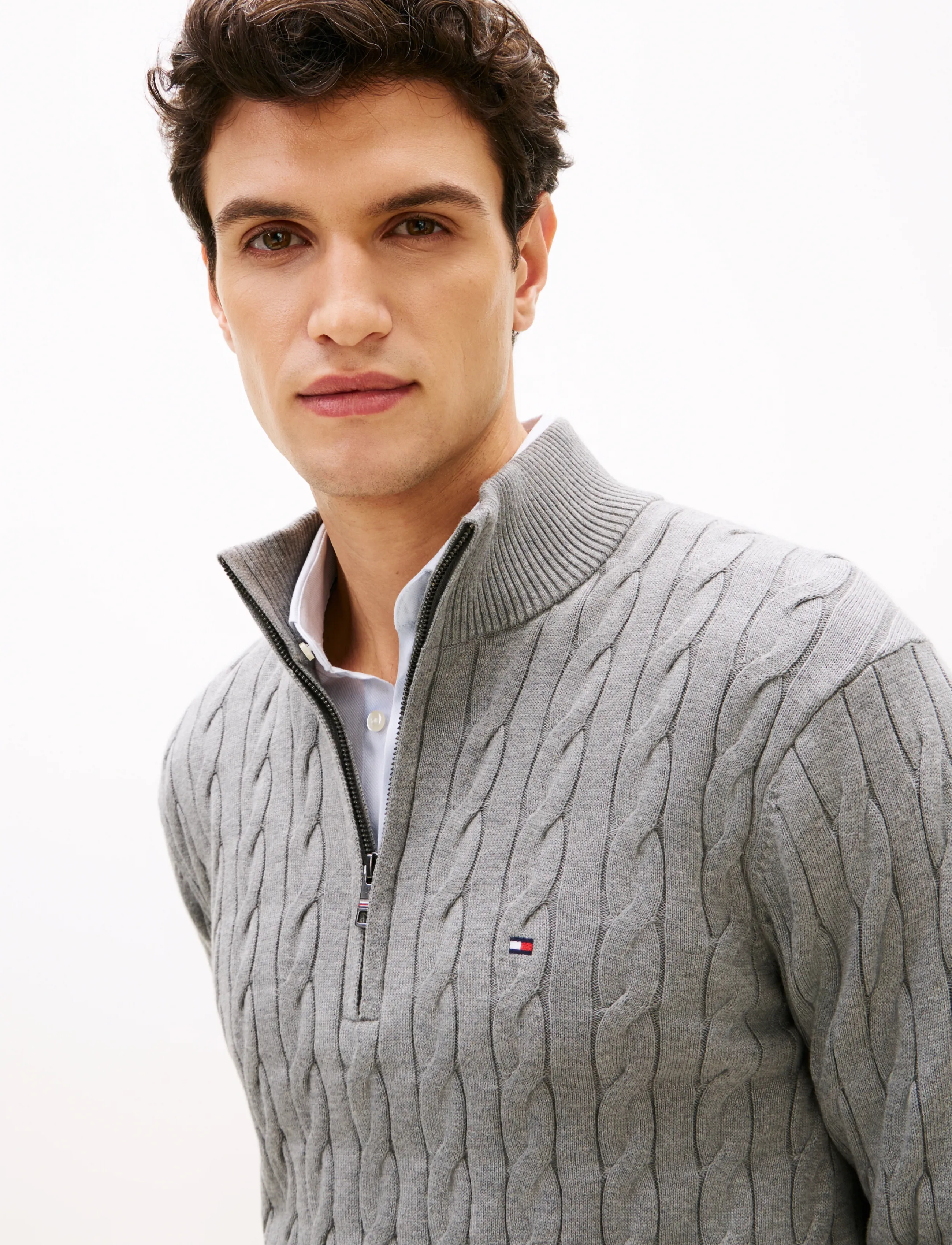 Tommy Hilfiger - CLASSIC COTTON CABLE ZIP MOCK - herren - medium grey heather - 5