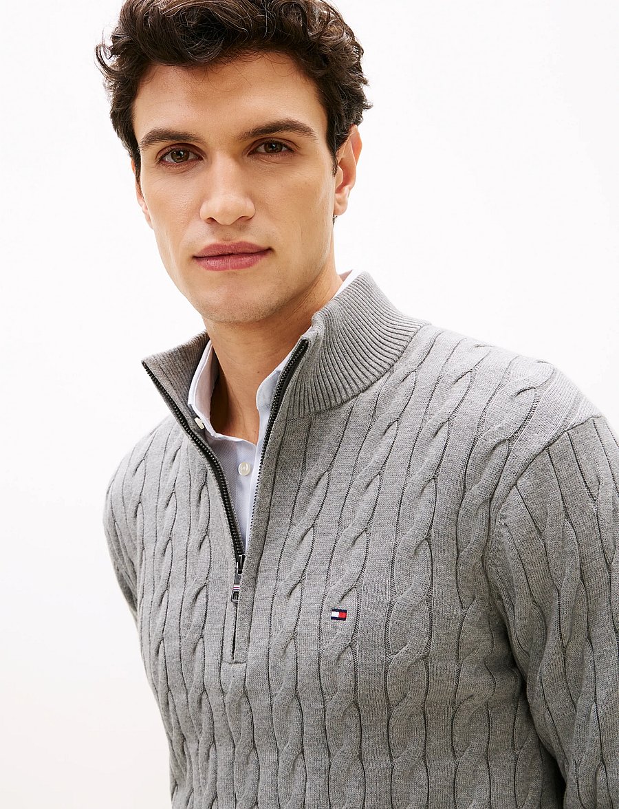 Tommy Hilfiger - CLASSIC COTTON CABLE ZIP MOCK - pullover mit halbem reißverschluss - medium grey heather - 5