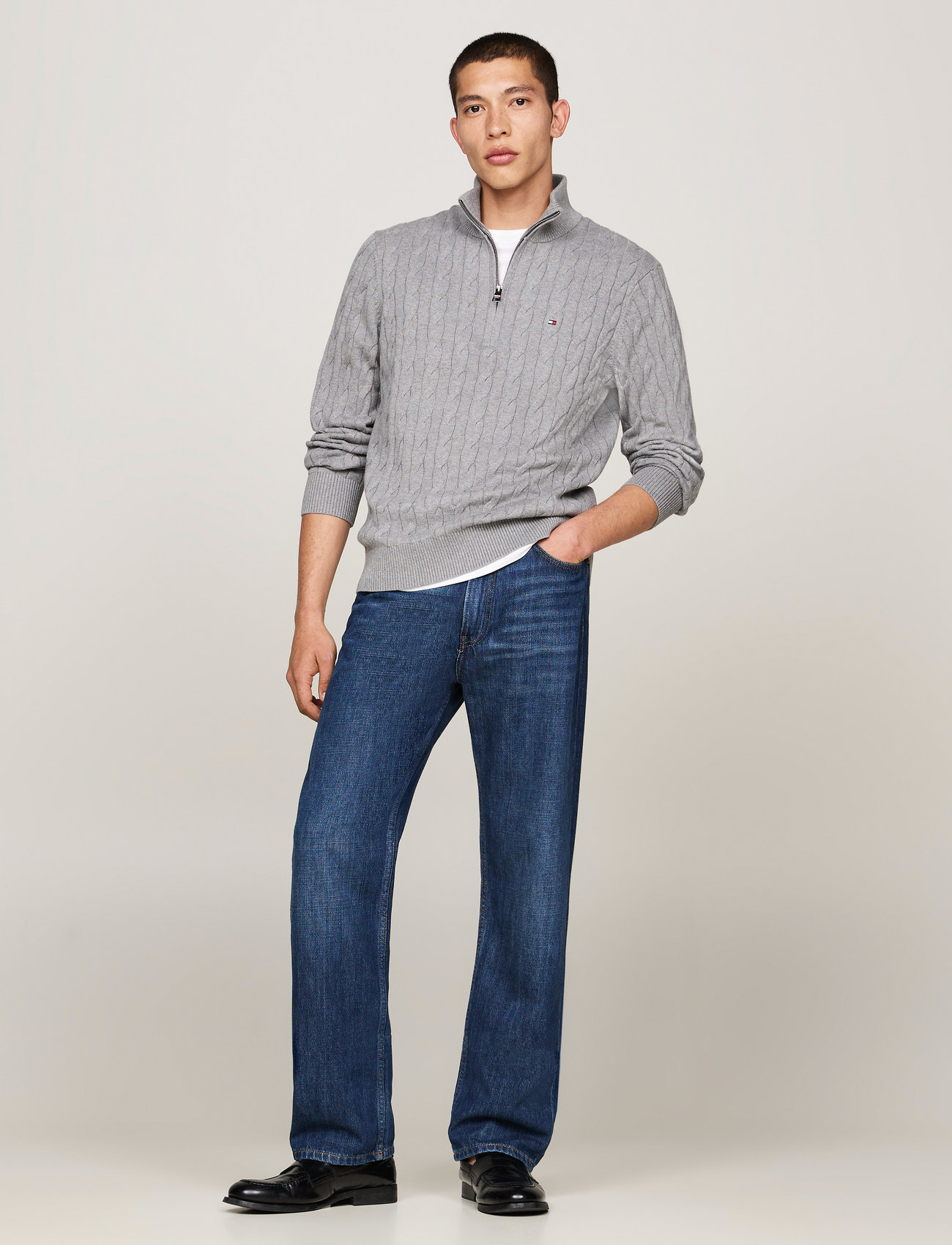 Tommy Hilfiger - CLASSIC COTTON CABLE ZIP MOCK - tõmblukk-kaelusega džemprid - medium grey heather - 3