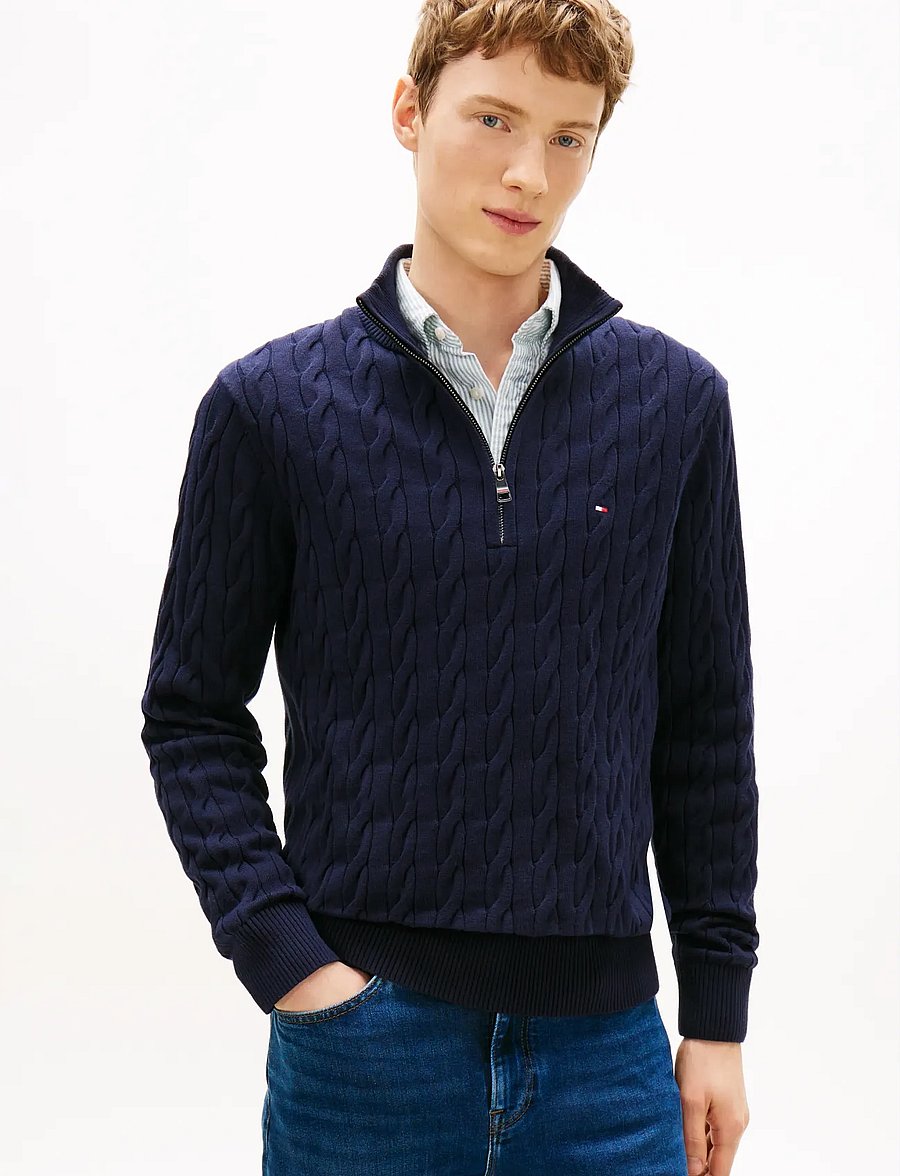 Tommy Hilfiger - CLASSIC COTTON CABLE ZIP MOCK - pullover mit halbem reißverschluss - navy blue - 1
