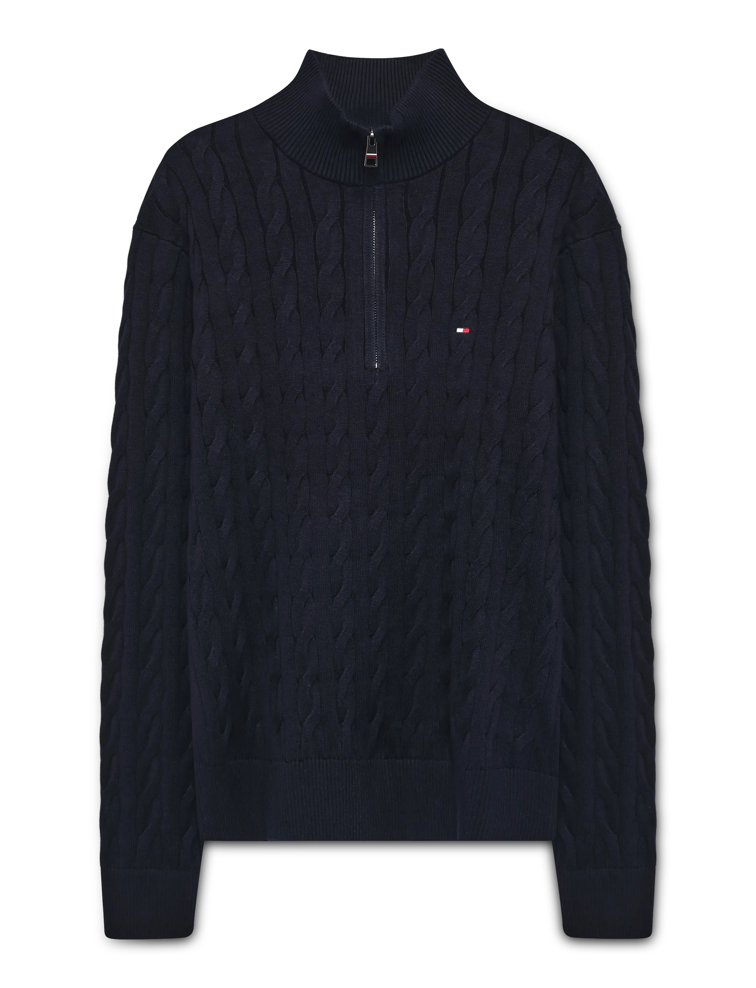 Tommy Hilfiger CLASSIC COTTON CABLE ZIP MOCK - Klær - NAVY BLUE / navy