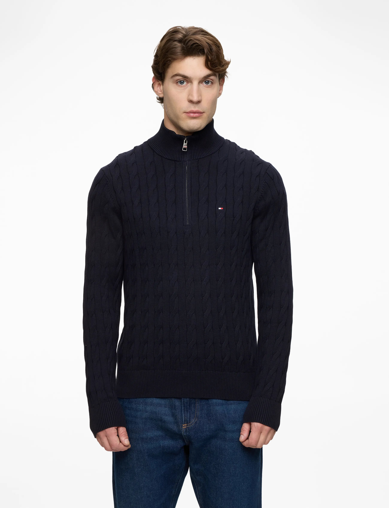Tommy Hilfiger - CLASSIC COTTON CABLE ZIP MOCK - halfzip strik - navy blue - 0