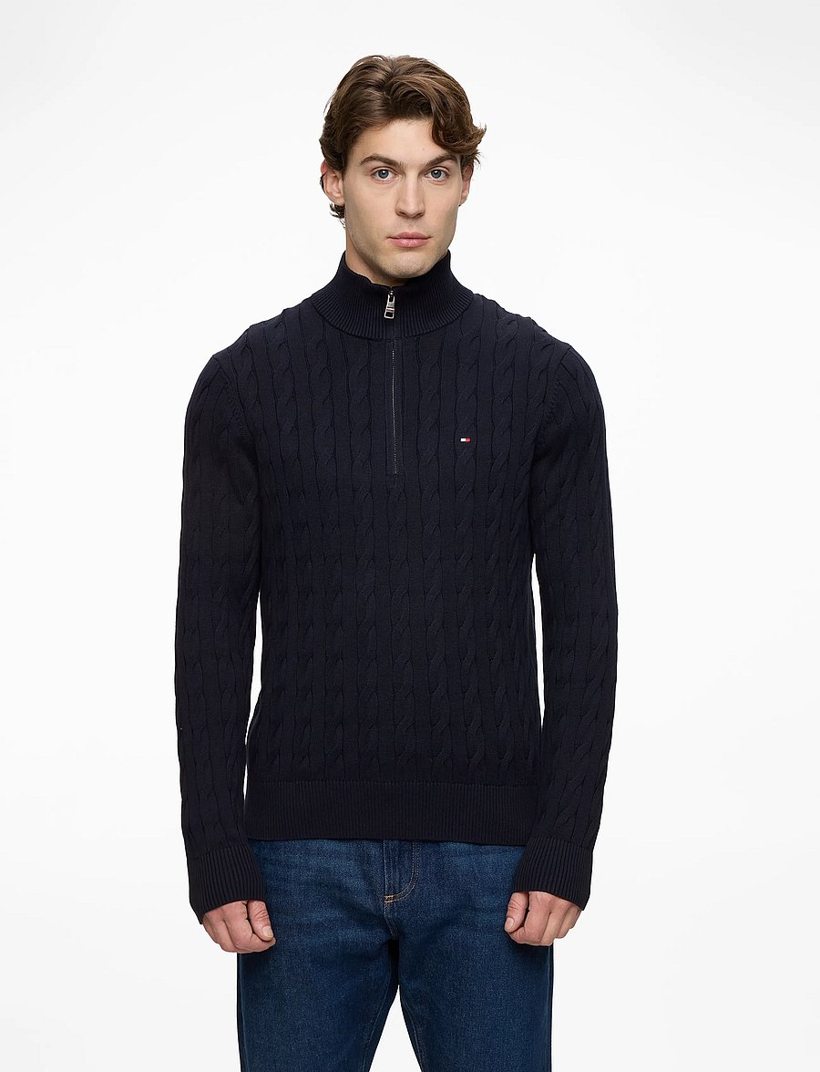 Tommy Hilfiger - CLASSIC COTTON CABLE ZIP MOCK - pullover mit halbem reißverschluss - navy blue - 0