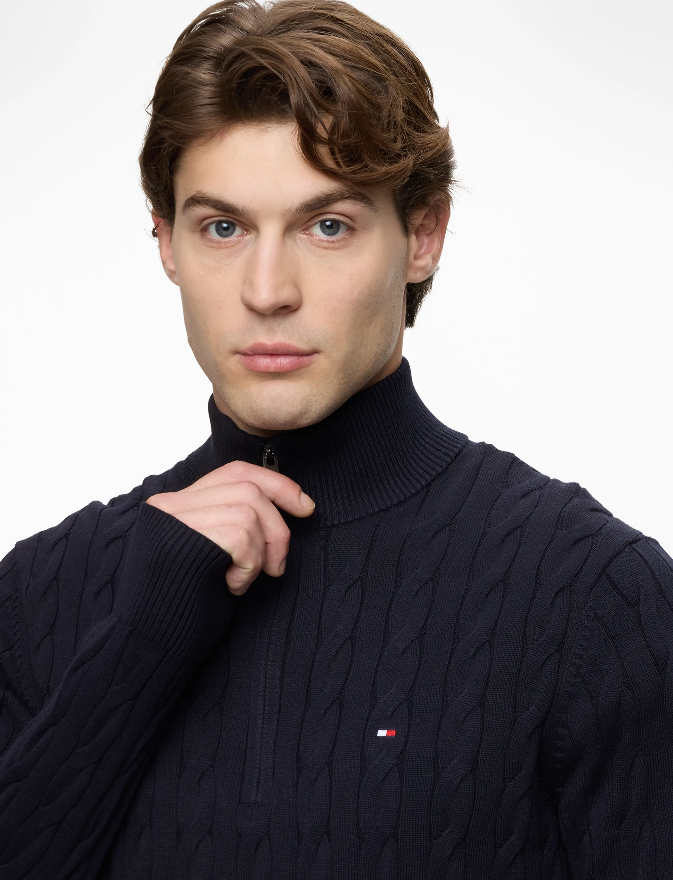 TOMMY HILFIGER Classic Cotton Cable Zip Mock stickade tröjor herr – bild 8