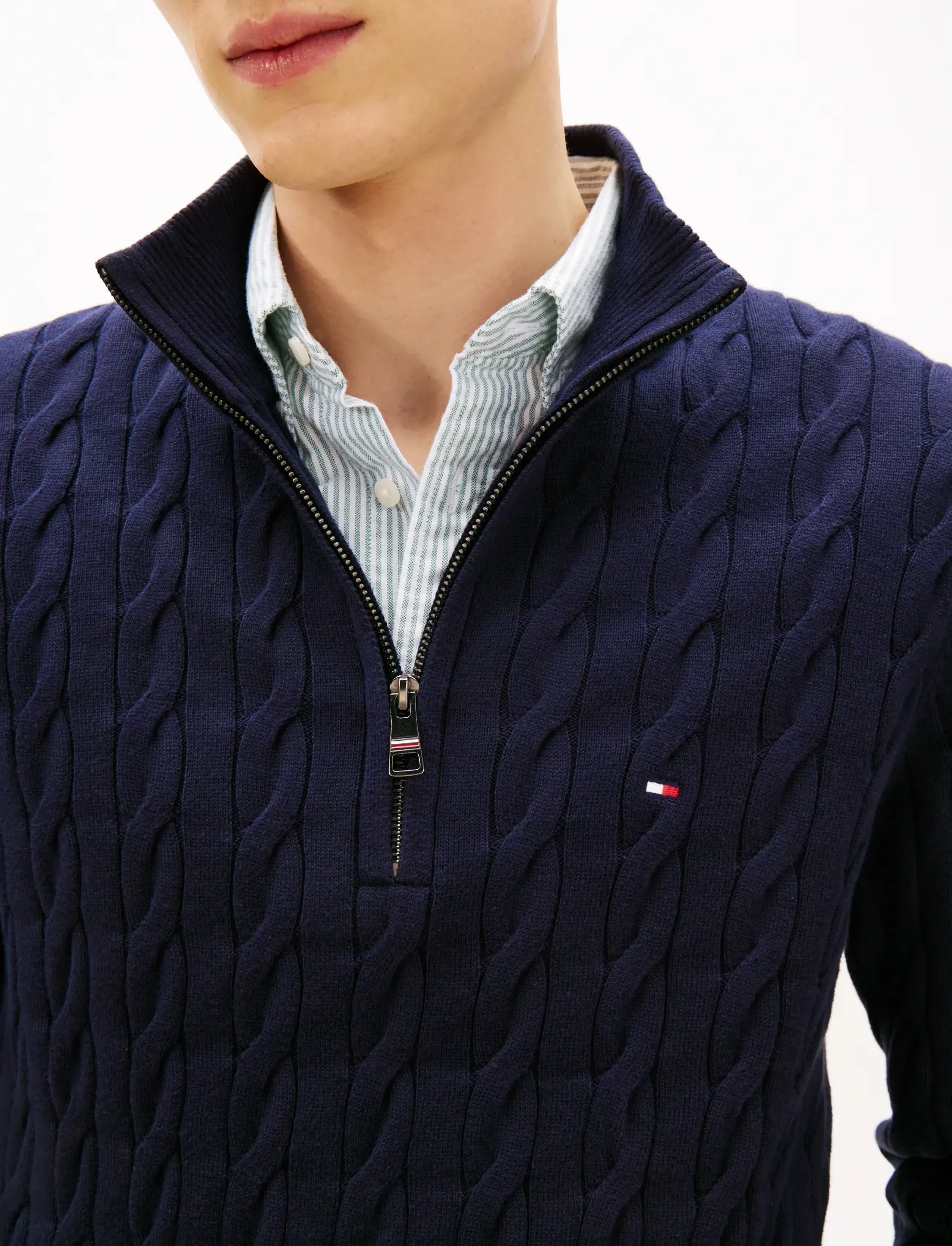 Tommy Hilfiger CLASSIC COTTON CABLE ZIP MOCK - Pullover mit halbem Reißverschluss - NAVY BLUE / navy