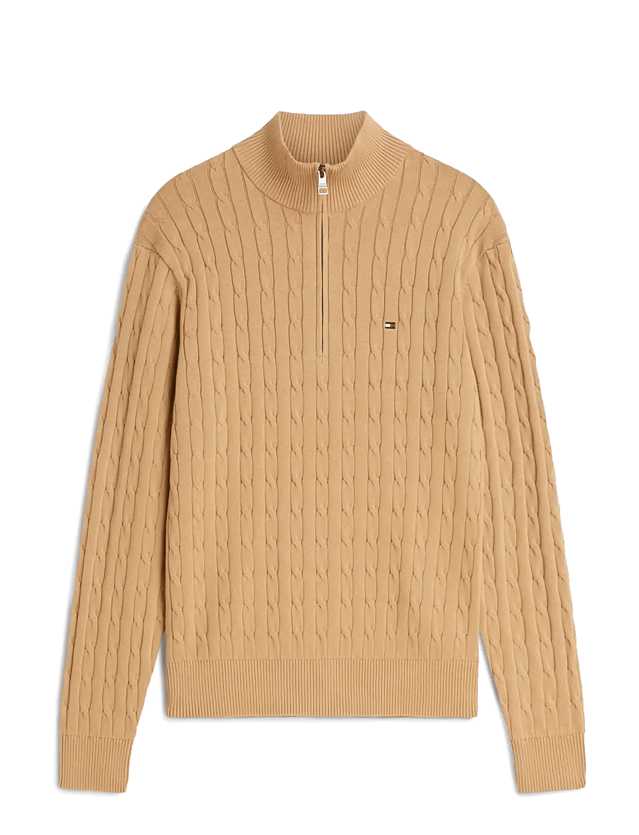 Tommy Hilfiger - CLASSIC COTTON CABLE ZIP MOCK - half zip-tröjor - safari canvas - 1