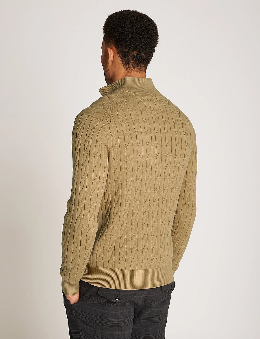 Tommy Hilfiger - CLASSIC COTTON CABLE ZIP MOCK - half zip-tröjor - safari canvas - 2