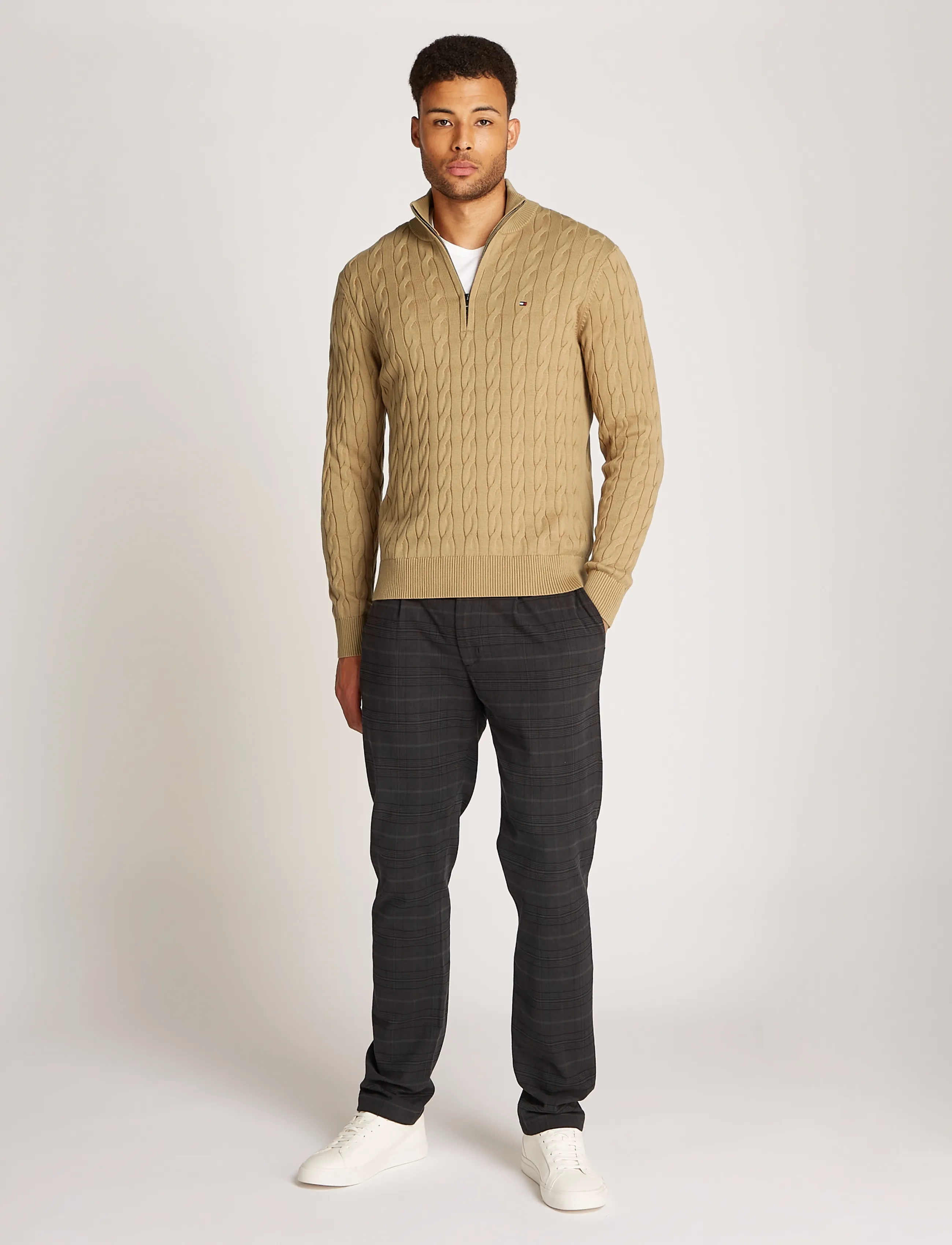 Tommy Hilfiger - CLASSIC COTTON CABLE ZIP MOCK - half zip-tröjor - safari canvas - 3