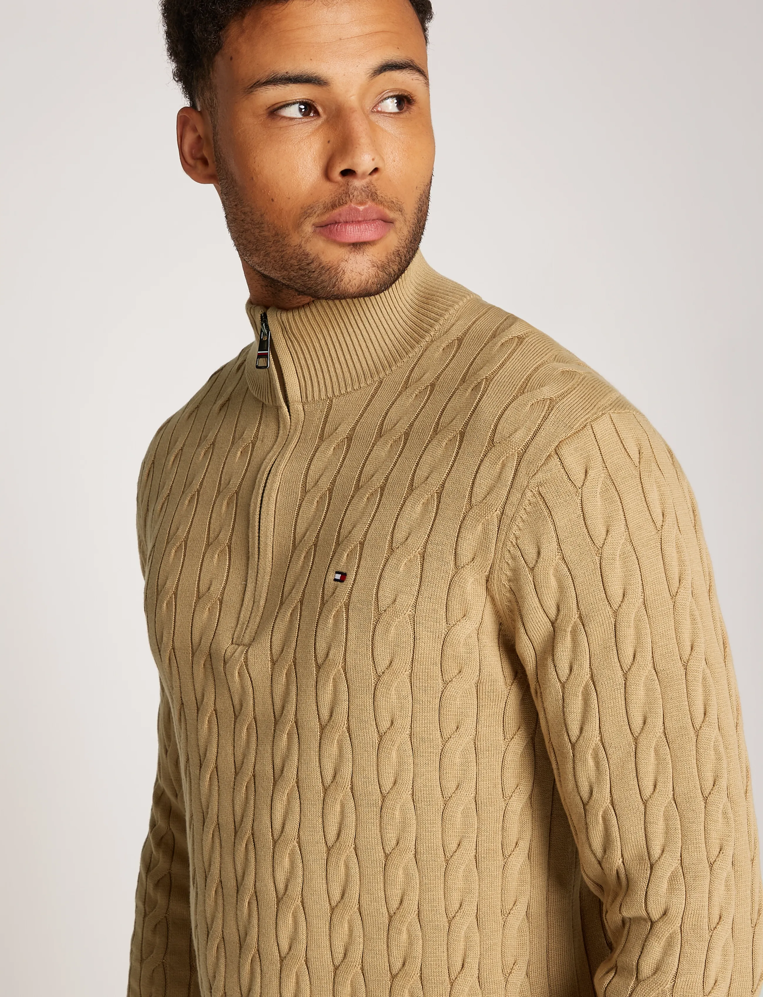 Tommy Hilfiger - CLASSIC COTTON CABLE ZIP MOCK - half zip-tröjor - safari canvas - 4