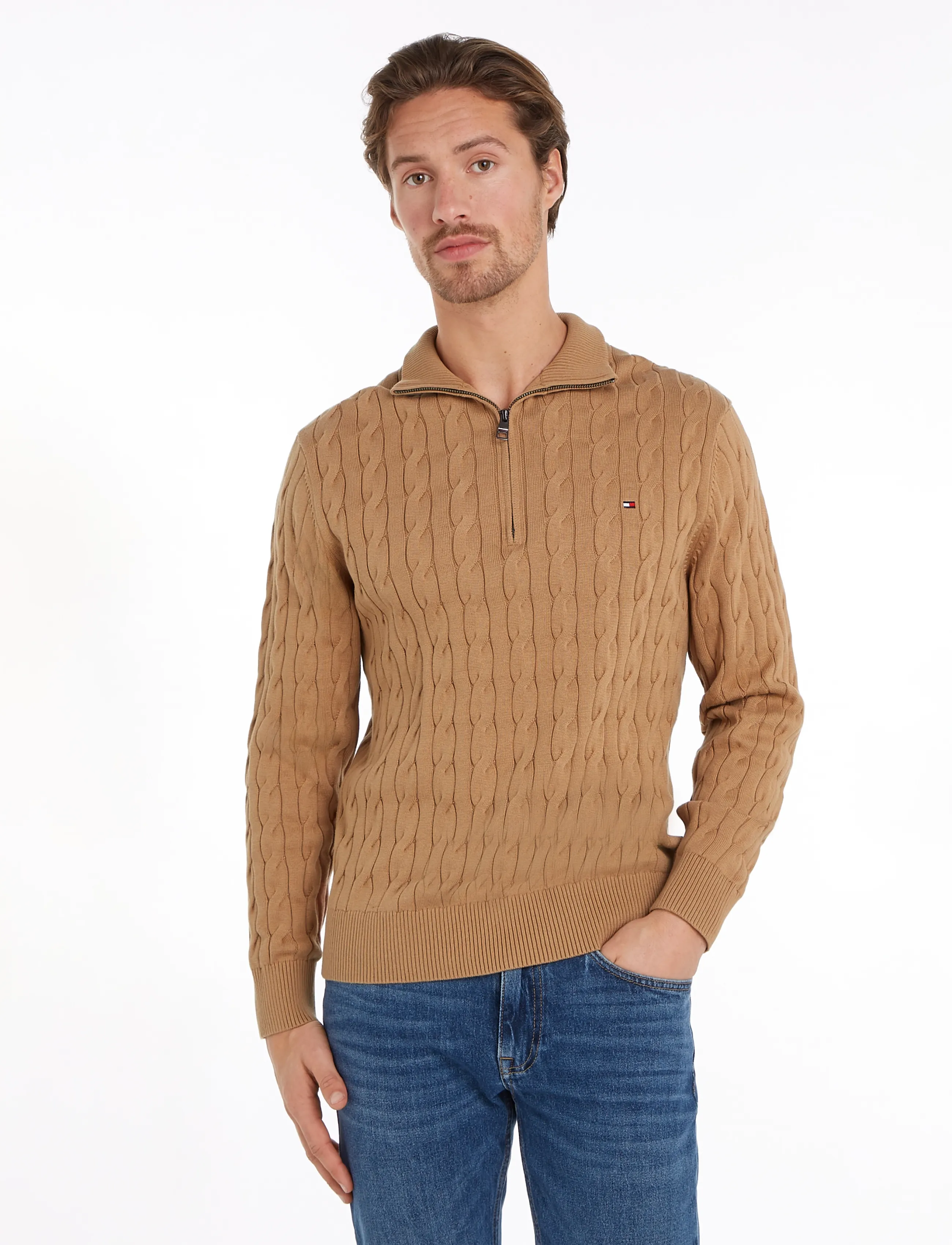 Tommy Hilfiger - CLASSIC COTTON CABLE ZIP MOCK - half zip-tröjor - safari canvas - 5