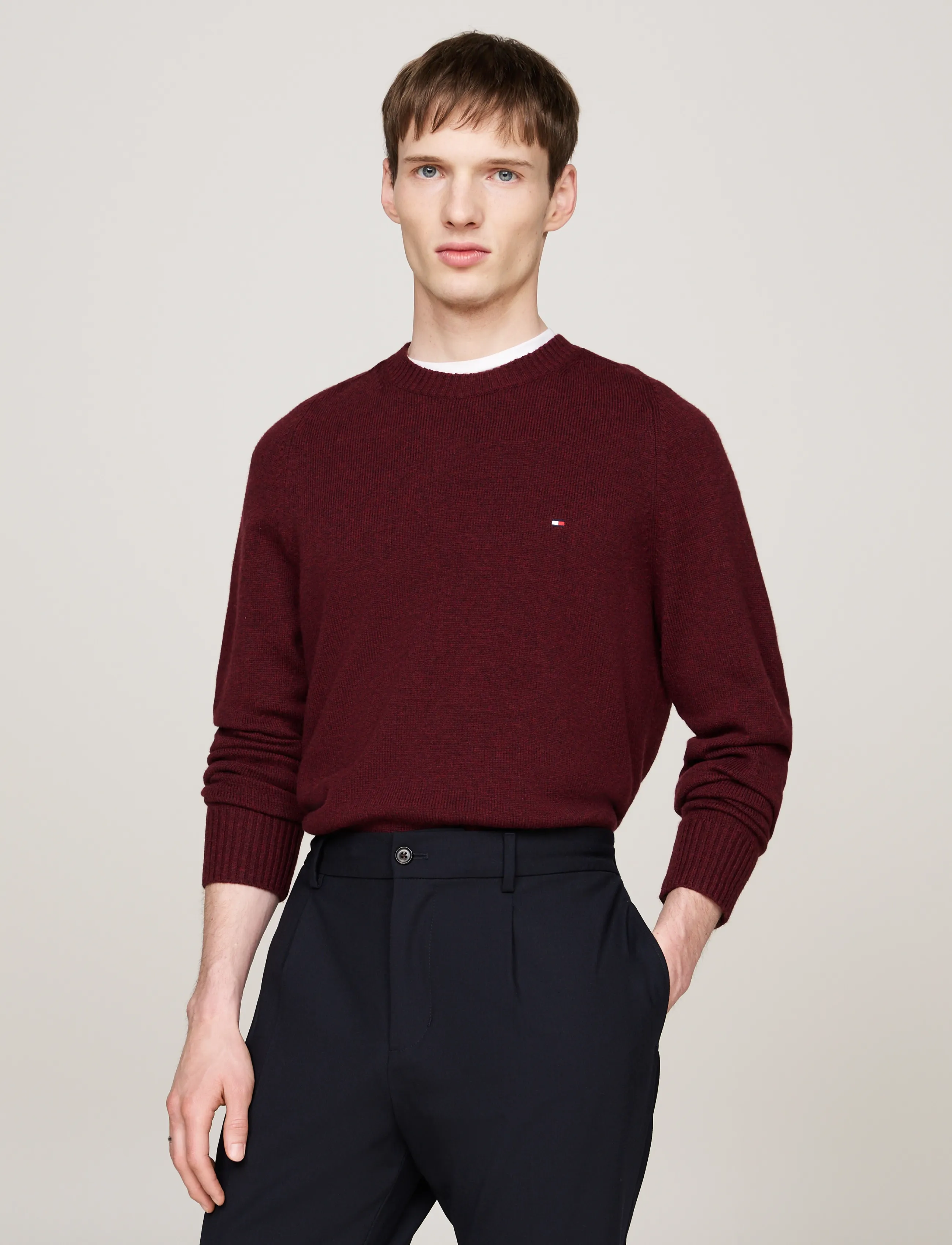 Tommy Hilfiger LAMBSWOOL CREW NECK - Tommy Hilfiger - BURGUNDY HEATHER / burgundy