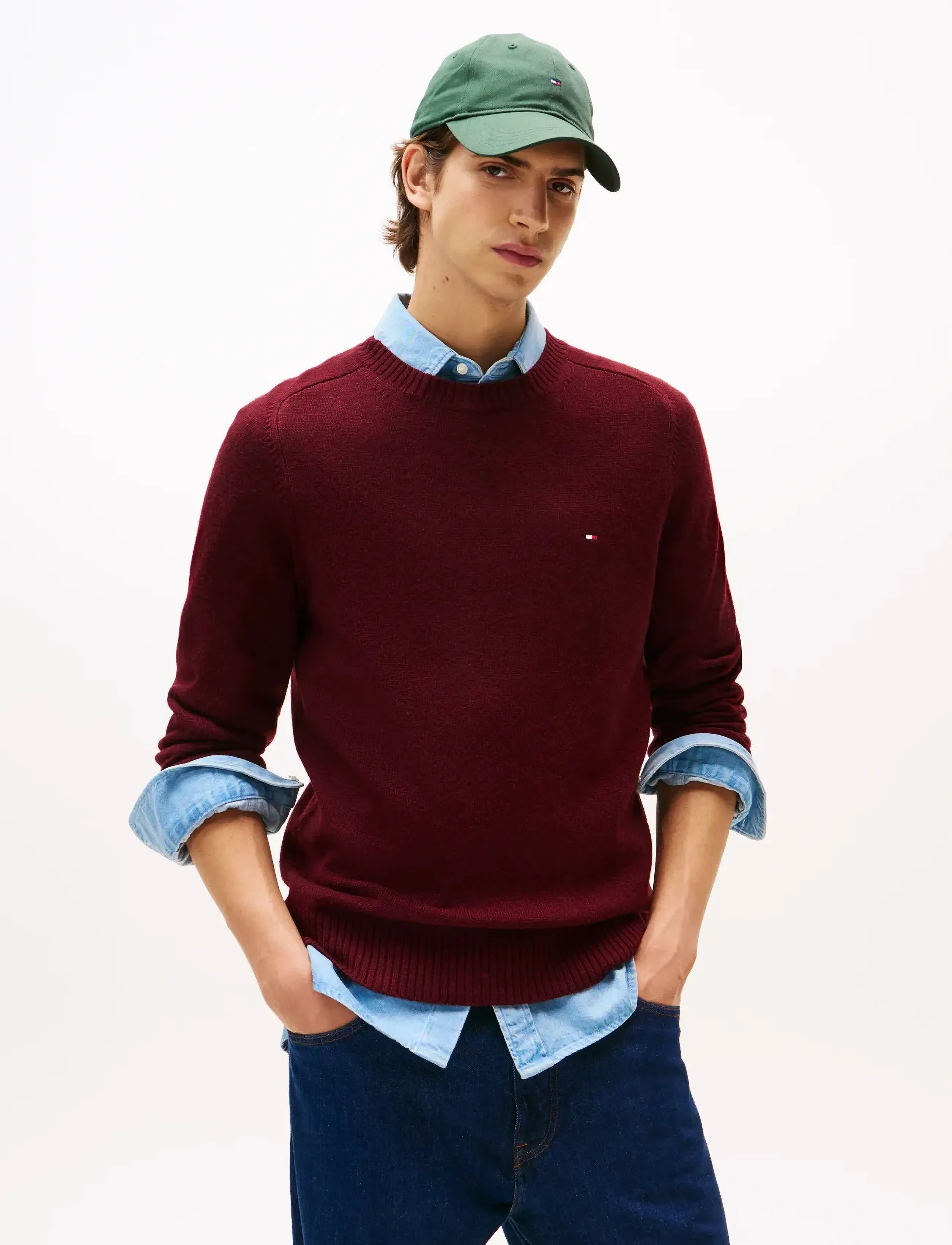 Tommy Hilfiger LAMBSWOOL CREW NECK - Preppy - DEEP BURGUNDY HEATHER / burgundy