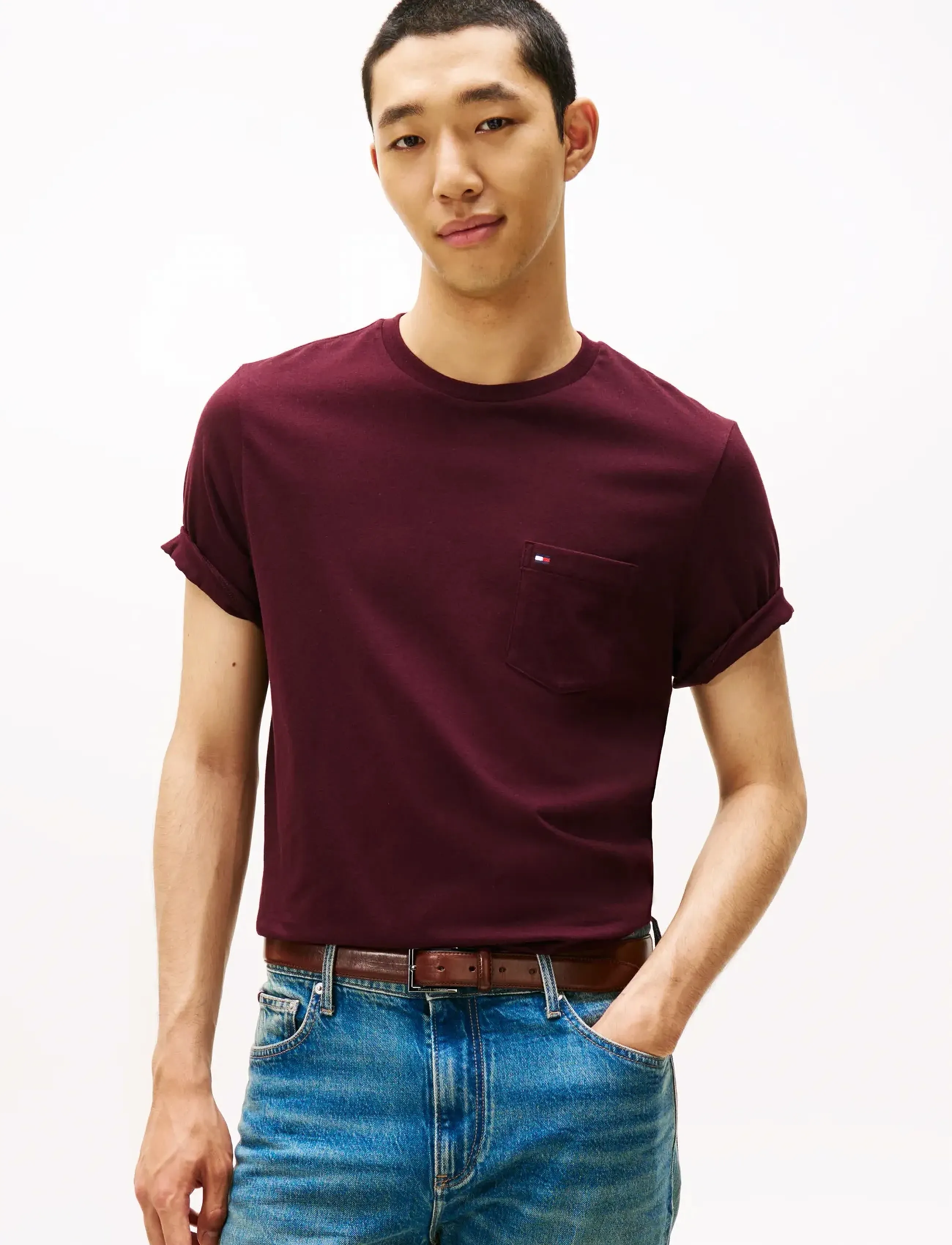 Tommy Hilfiger ESSENTIAL SOLID POCKET TEE - Tøj - DEEP BURGUNDY / burgundy