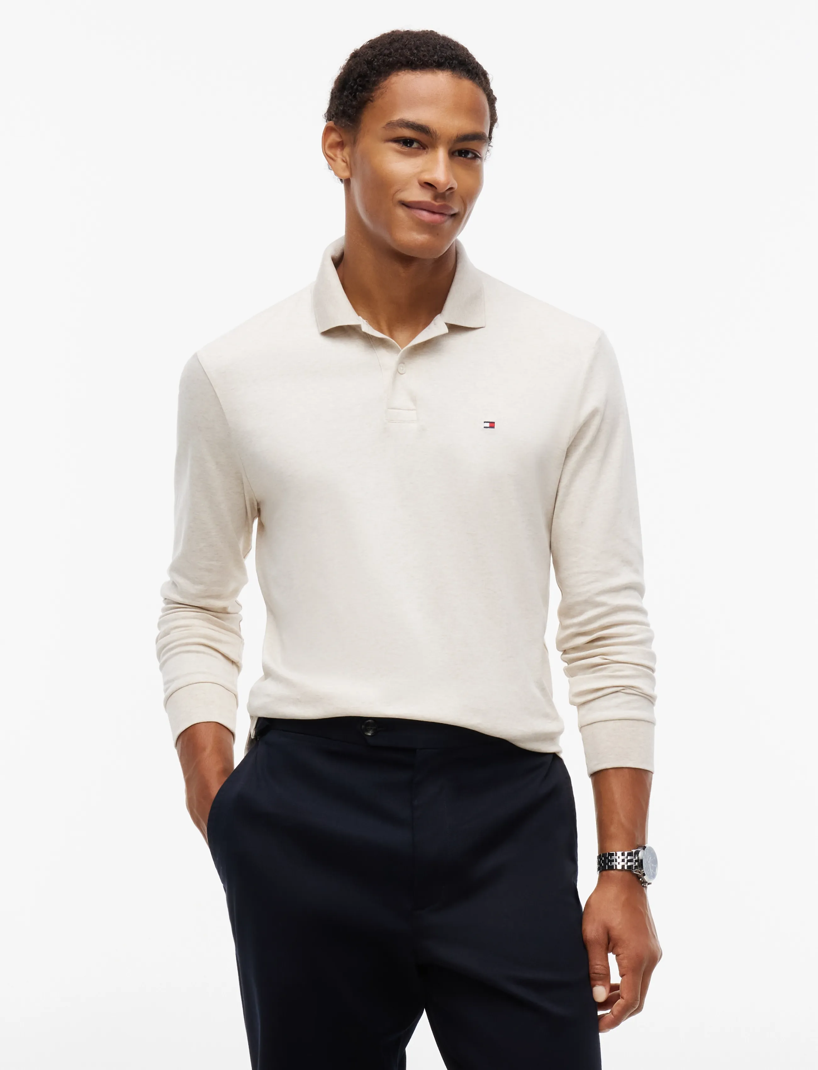 Tommy Hilfiger - L/S LIQUID COTTON REG POLO - langærmede poloer - heathered oatmilk - 0