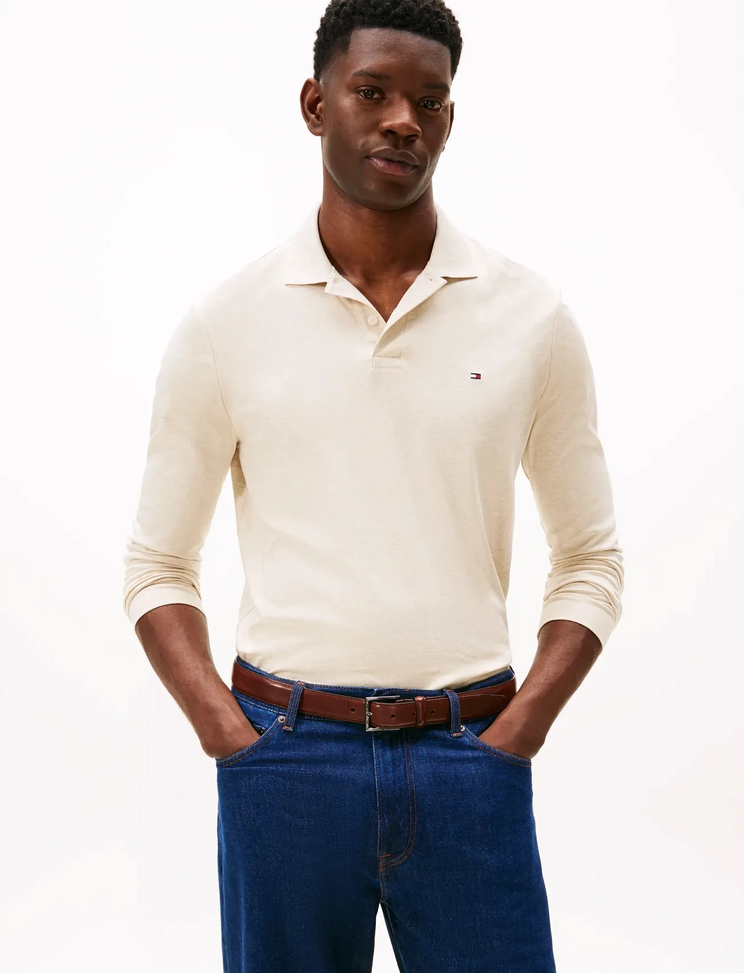 Tommy Hilfiger L/S LIQUID COTTON REG POLO - Tommy Hilfiger - HEATHERED OATMILK / beige