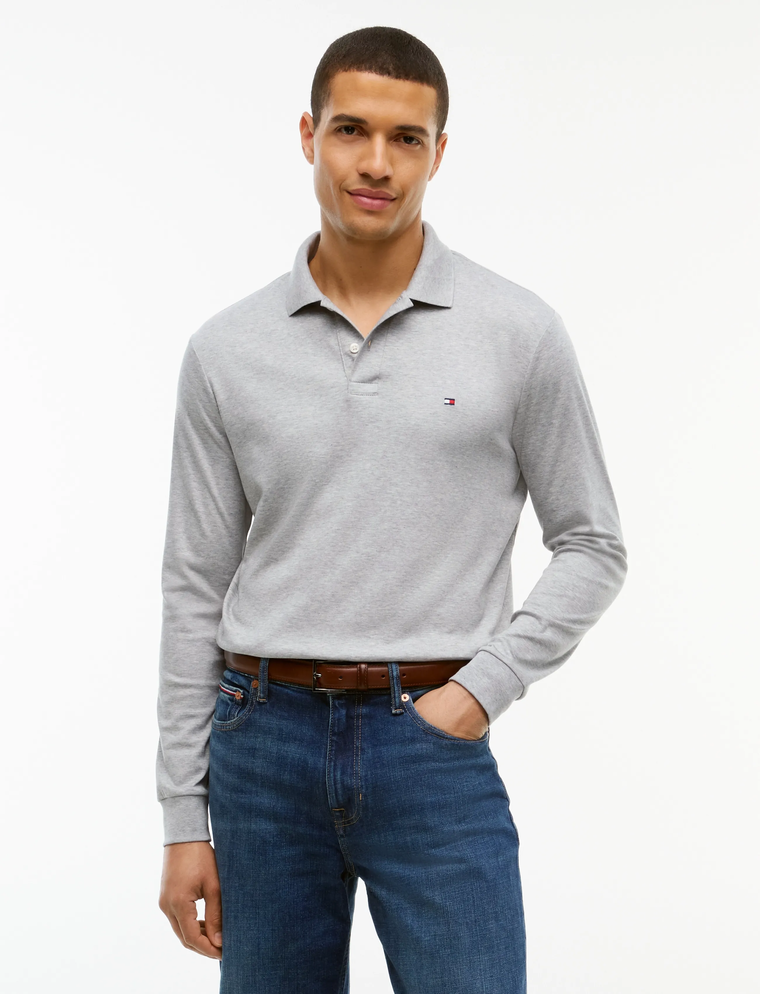 Tommy Hilfiger L/S LIQUID COTTON REG POLO - Tøj - LIGHT GREY HEATHER / grey
