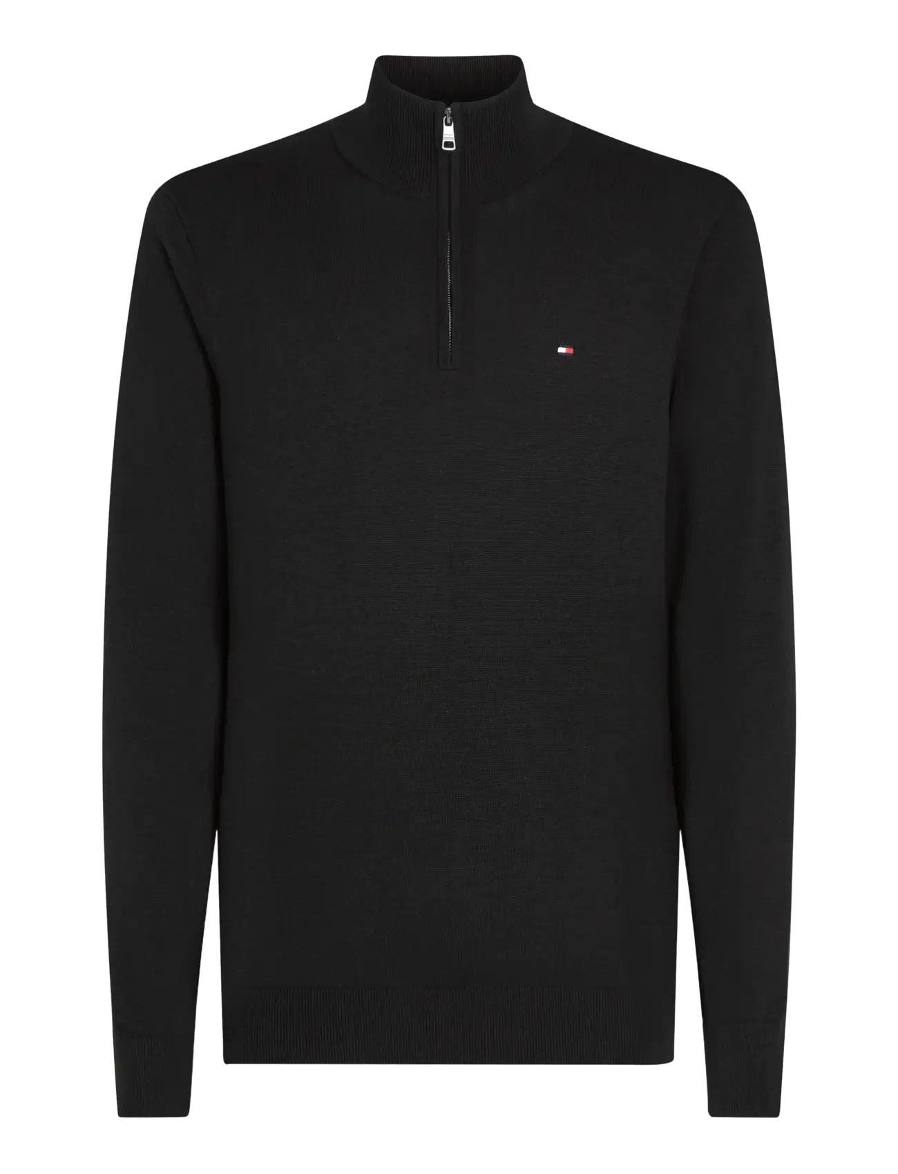 Tommy Hilfiger ESSENTIAL COTTON ZIP MOCK - Strik - BLACK / black