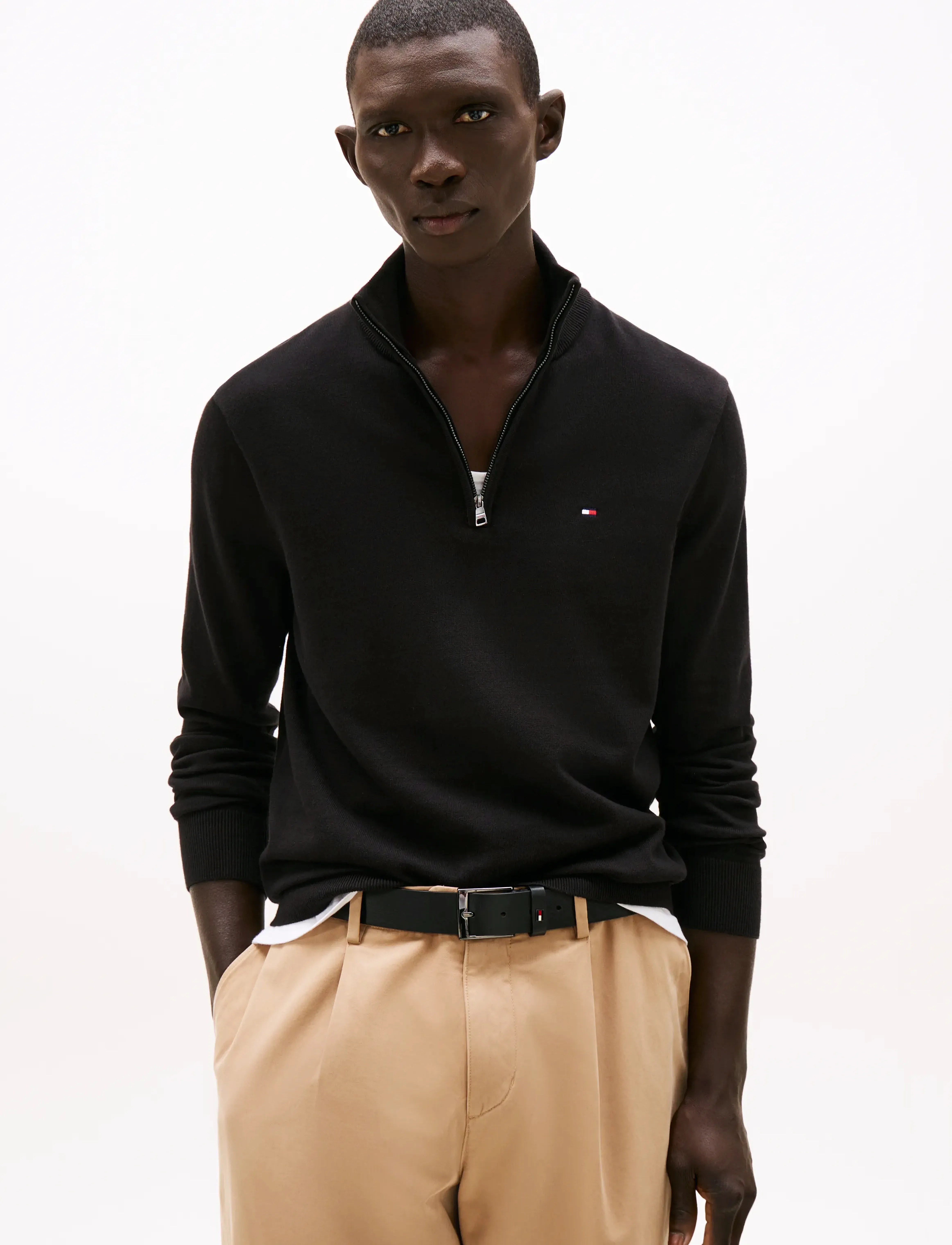 Tommy Hilfiger ESSENTIAL COTTON ZIP MOCK - Tommy Hilfiger - BLACK / black
