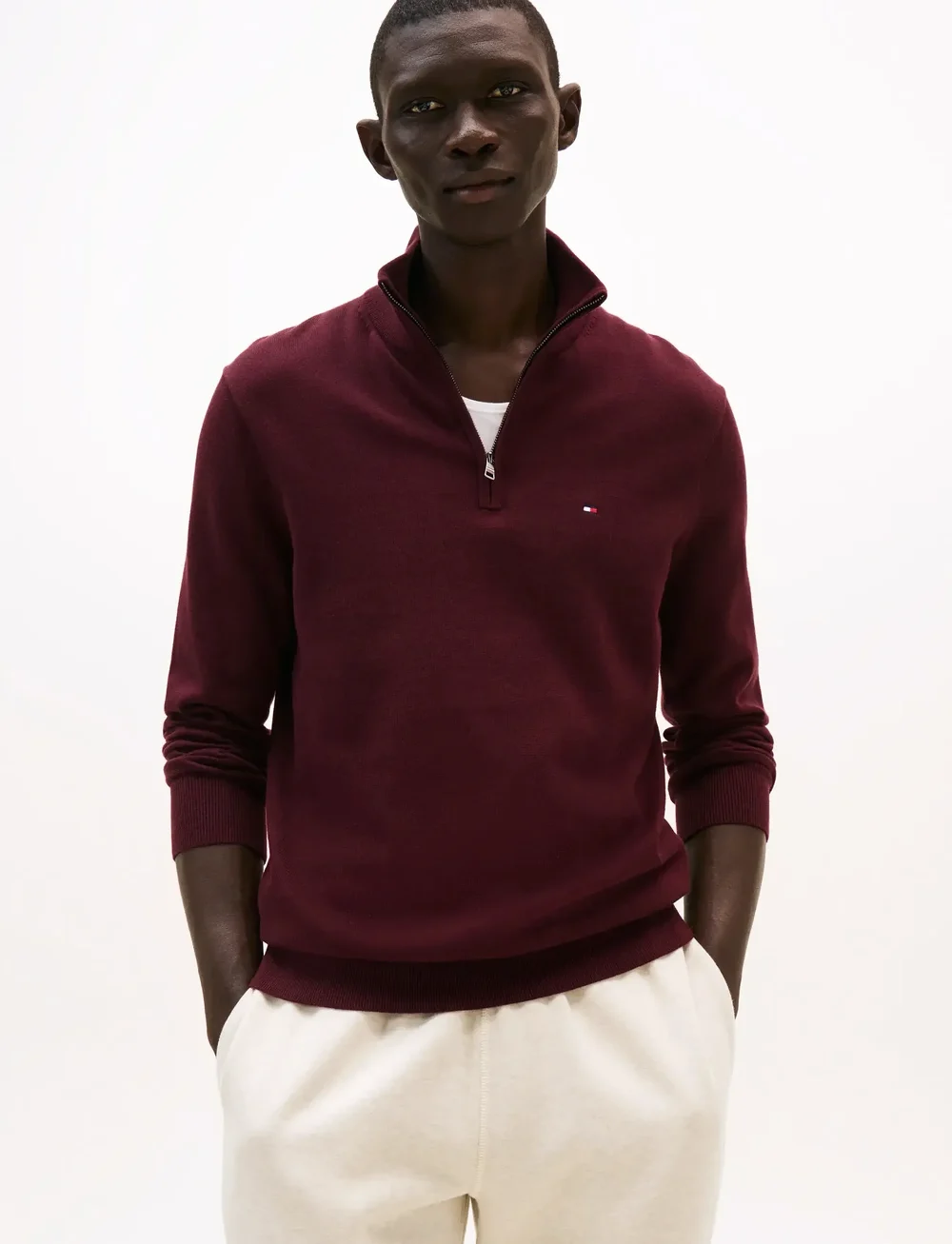 Tommy Hilfiger - ESSENTIAL COTTON ZIP MOCK - pullover mit halbem reißverschluss - deep burgundy - 0