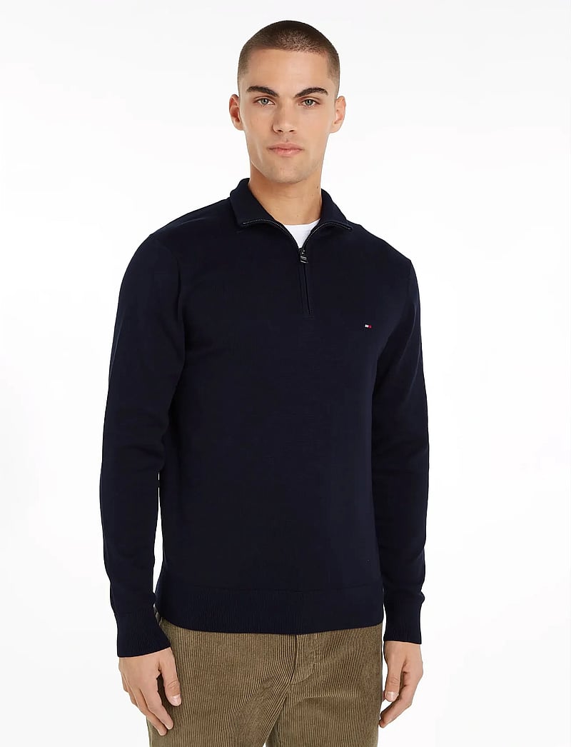 Tommy Hilfiger - ESSENTIAL COTTON ZIP MOCK - kardigany z zamkiem do połowy - desert sky - 1
