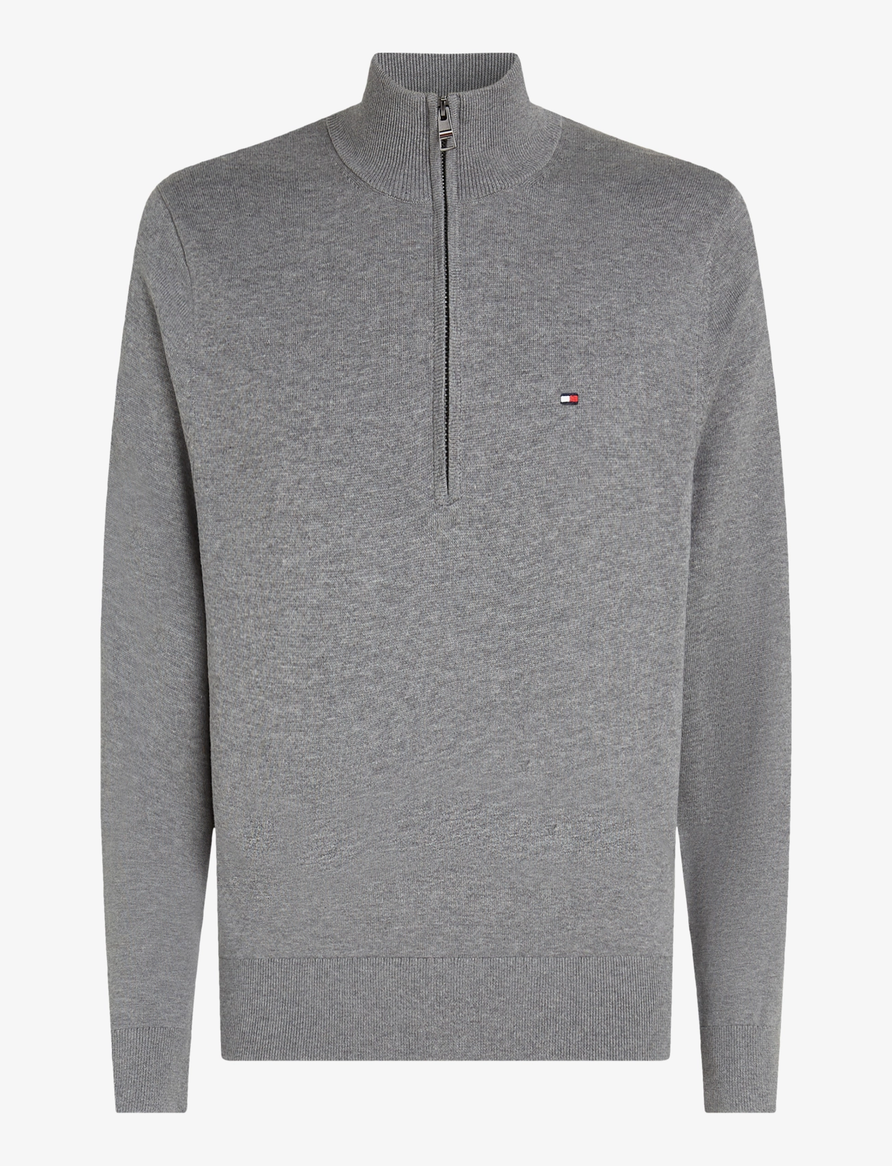 Tommy Hilfiger ESSENTIAL COTTON ZIP MOCK - Strik - MEDIUM GREY HEATHER / grey
