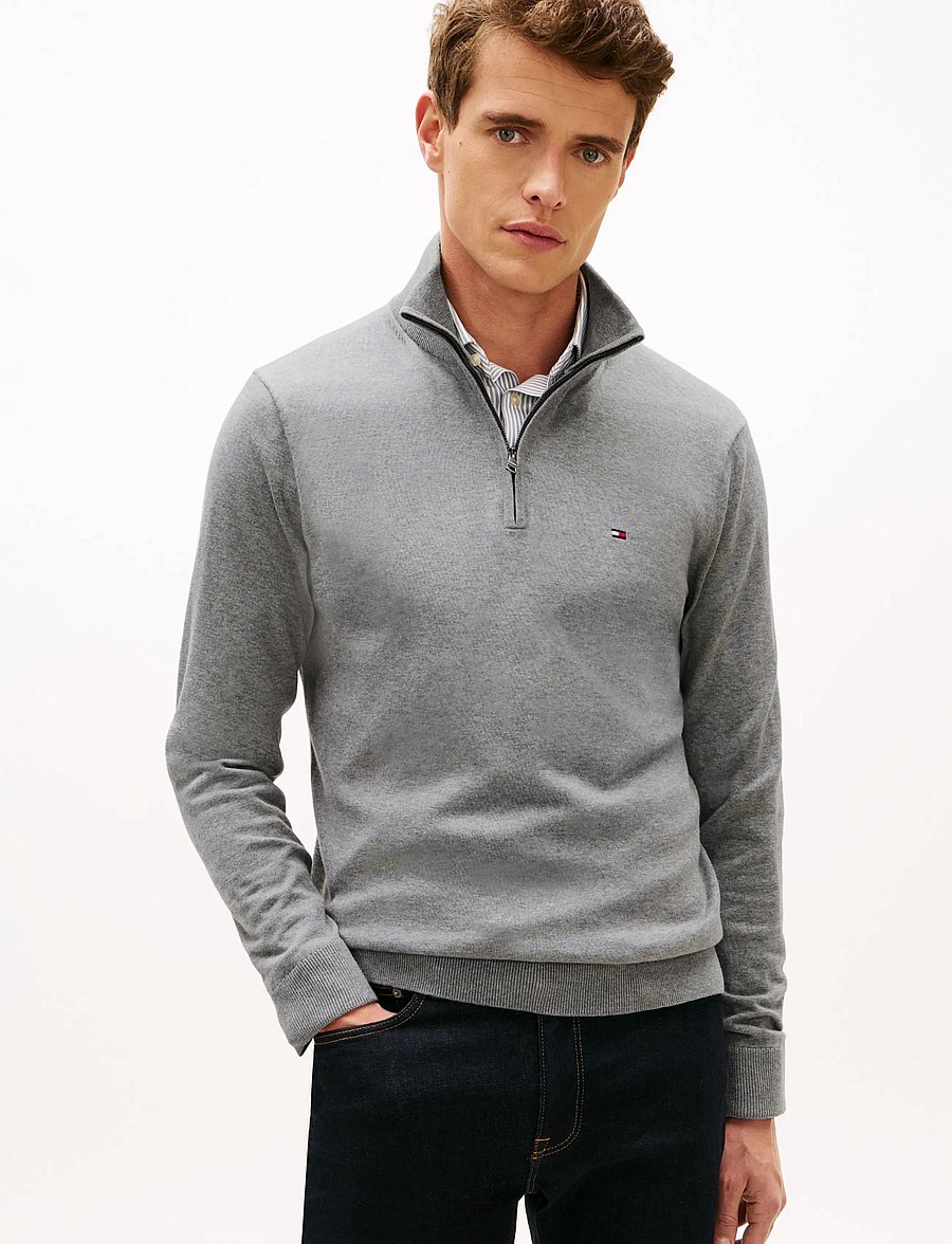 Tommy Hilfiger - ESSENTIAL COTTON ZIP MOCK - pullover mit halbem reißverschluss - medium grey heather - 0