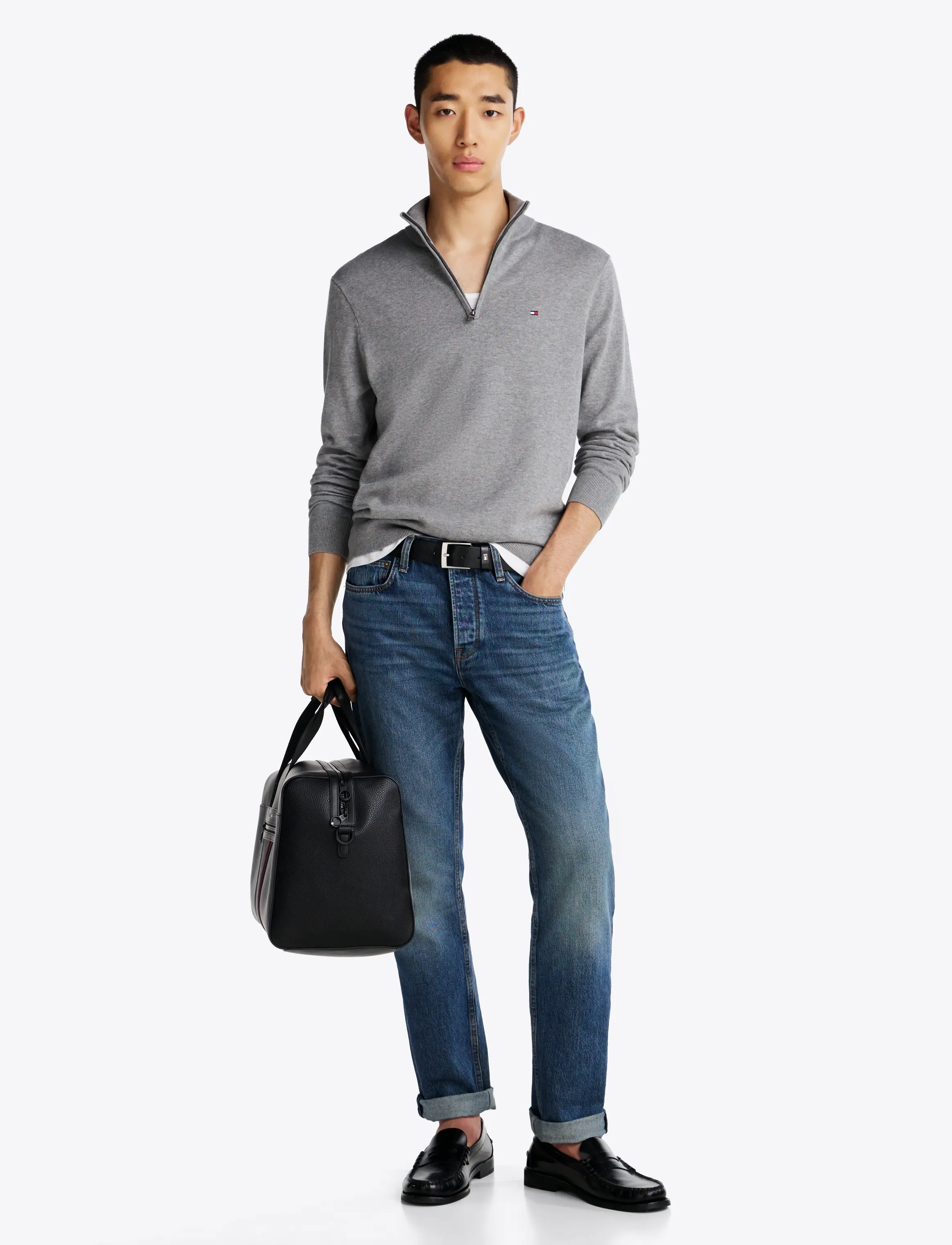 Tommy Hilfiger - ESSENTIAL COTTON ZIP MOCK - pullover mit halbem reißverschluss - medium grey heather - 2