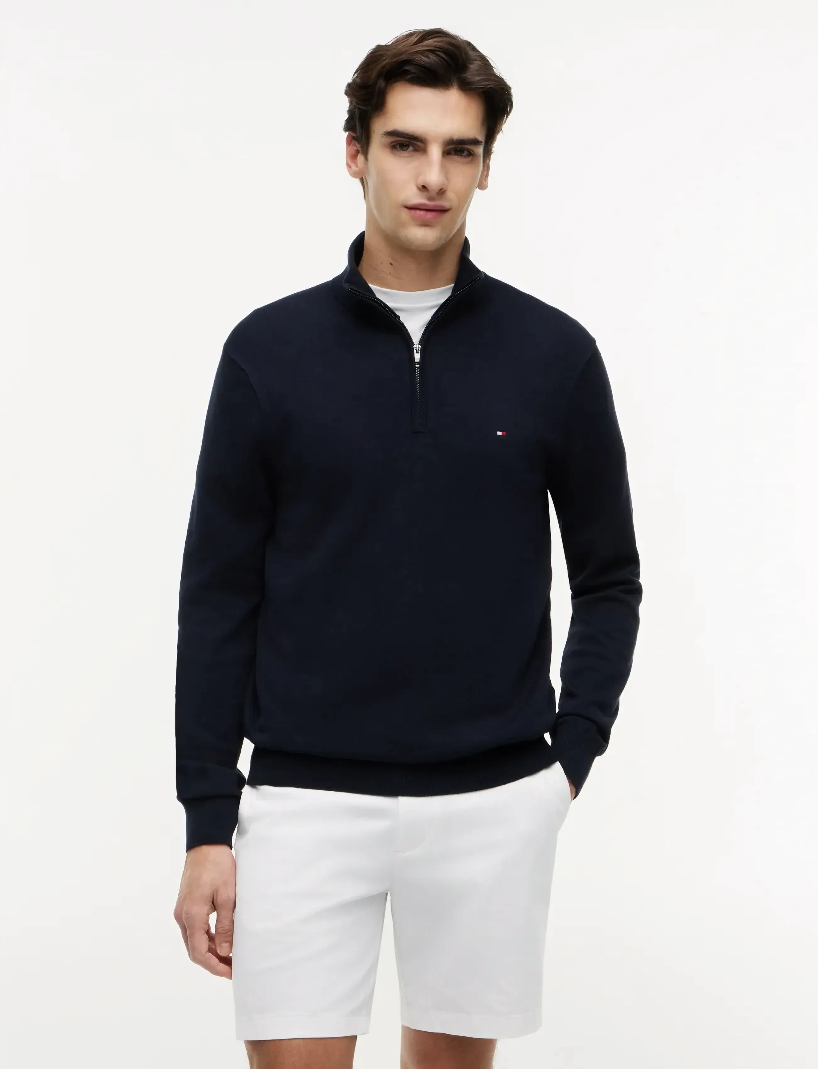 Tommy Hilfiger - ESSENTIAL COTTON ZIP MOCK - džemperi ar daļēju rāvējslēdzēja aizdari - navy blue - 1