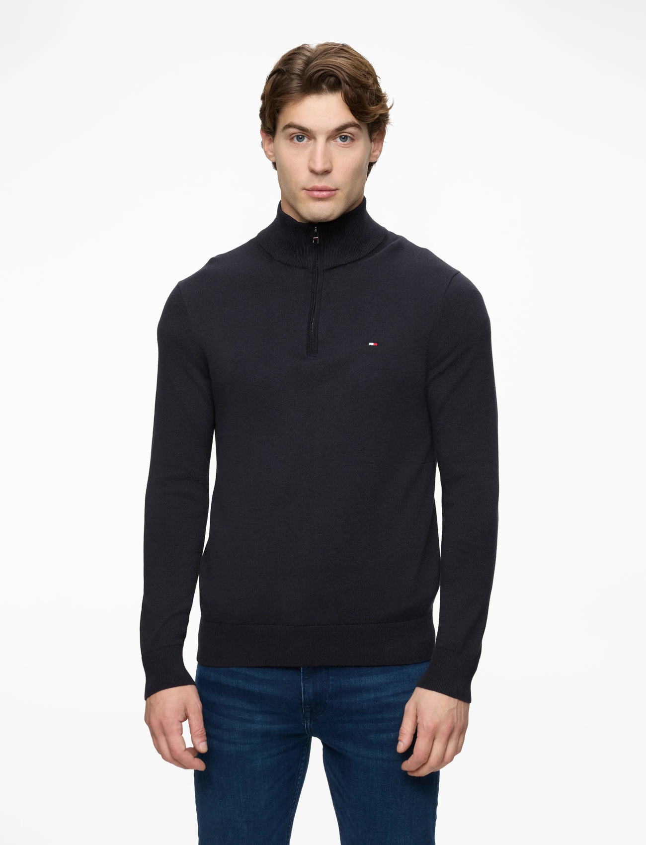 Tommy Hilfiger - ESSENTIAL COTTON ZIP MOCK - pullover mit halbem reißverschluss - navy blue - 0