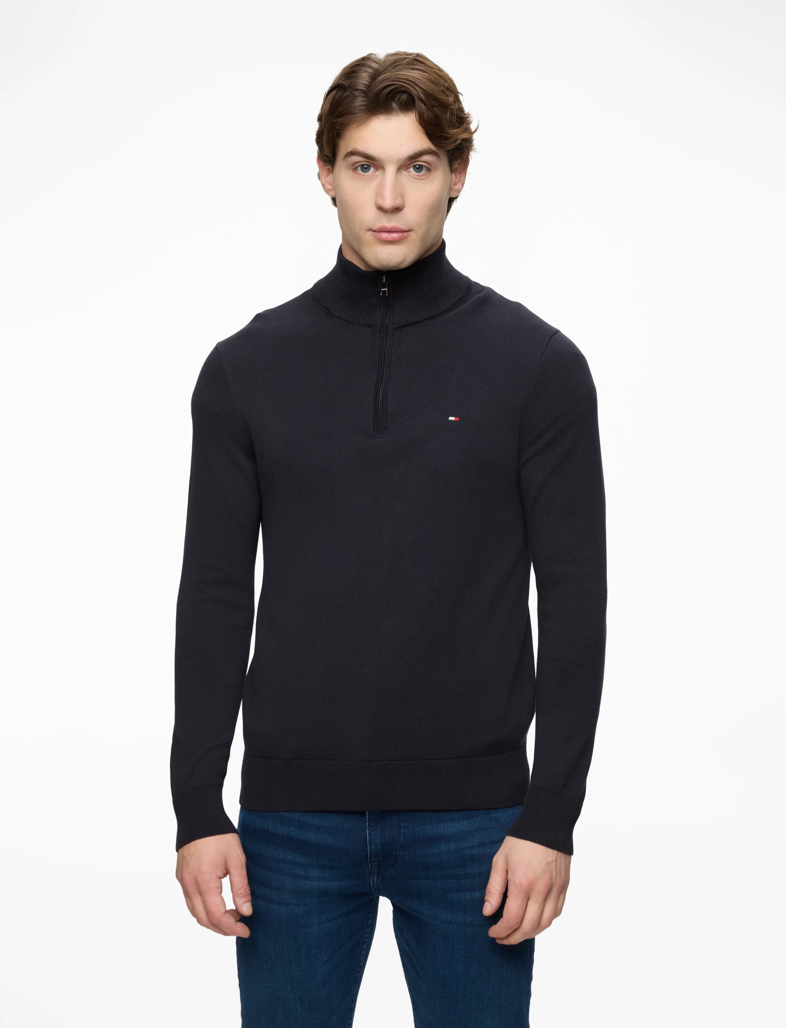 Tommy Hilfiger ESSENTIAL COTTON ZIP MOCK - Pullover mit halbem Reißverschluss - NAVY BLUE / navy