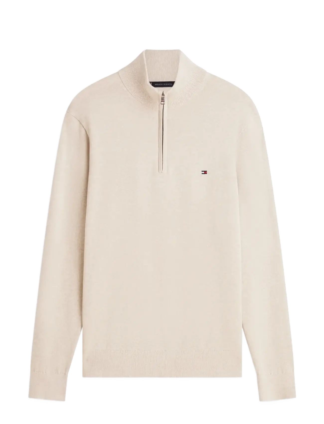 Tommy Hilfiger ESSENTIAL COTTON ZIP MOCK - Strik - SANDALWOOD HEATHER / cream
