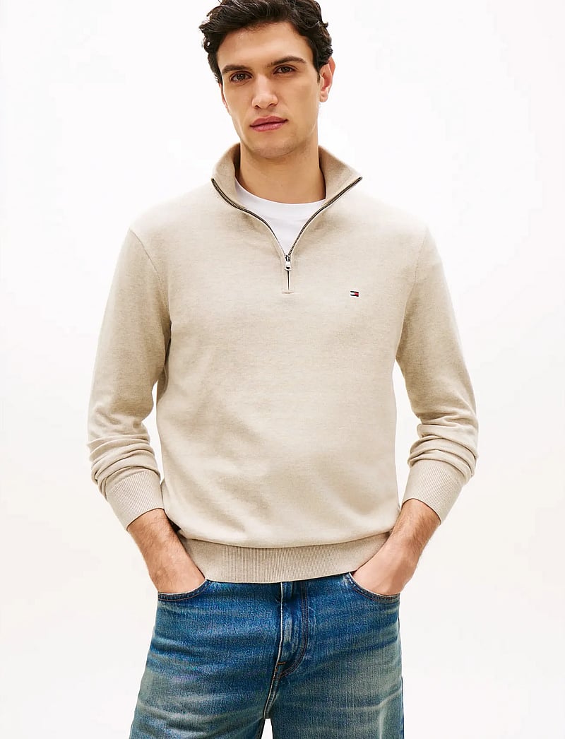 Tommy Hilfiger - ESSENTIAL COTTON ZIP MOCK - pullover mit halbem reißverschluss - sandalwood heather - 0