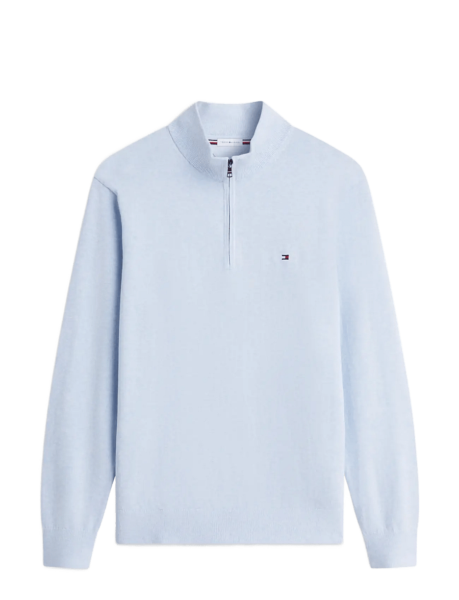 Tommy Hilfiger - ESSENTIAL COTTON ZIP MOCK - pullover mit halbem reißverschluss - sky blue heather - 1