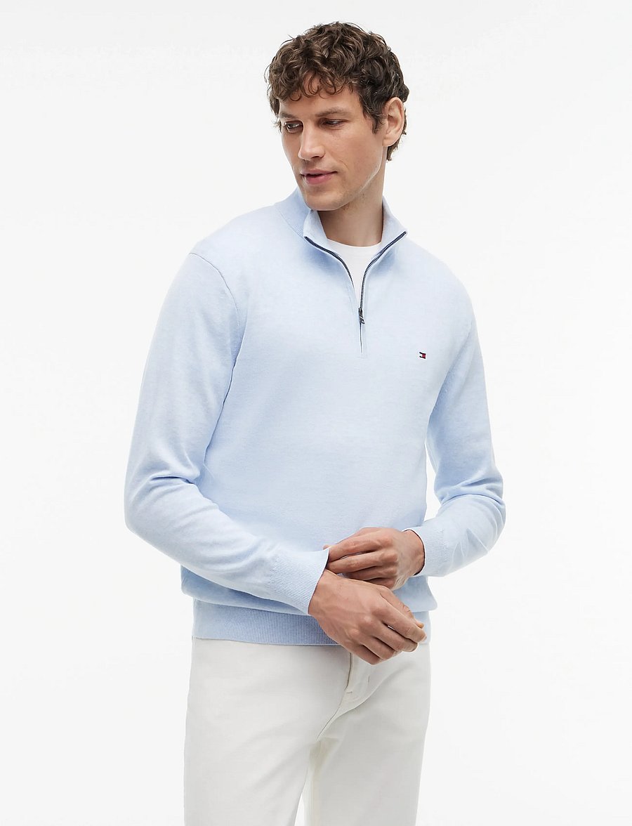 Tommy Hilfiger - ESSENTIAL COTTON ZIP MOCK - pullover mit halbem reißverschluss - sky blue heather - 0