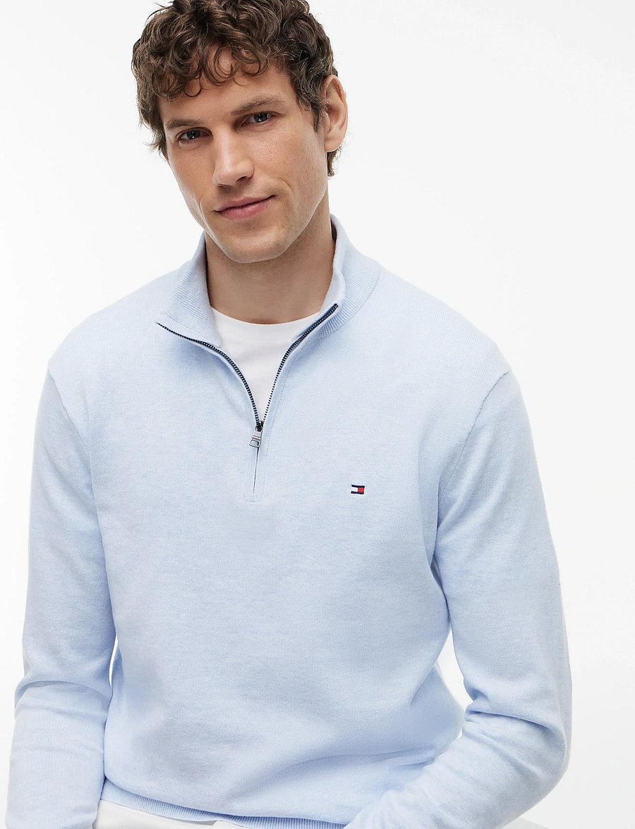 Tommy Hilfiger - ESSENTIAL COTTON ZIP MOCK - pullover mit halbem reißverschluss - sky blue heather - 3