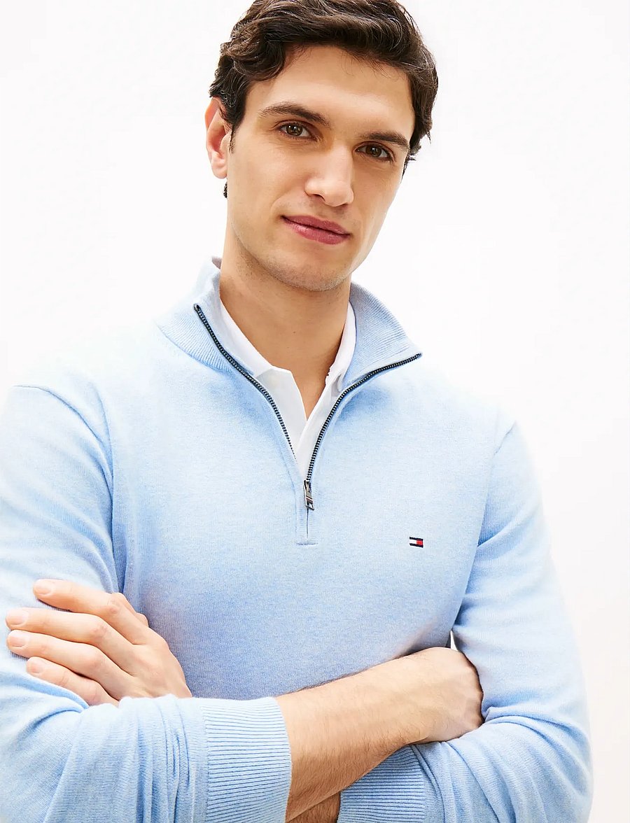 Tommy Hilfiger - ESSENTIAL COTTON ZIP MOCK - puolivetoketjulliset neuleet - vessel blue heather - 4