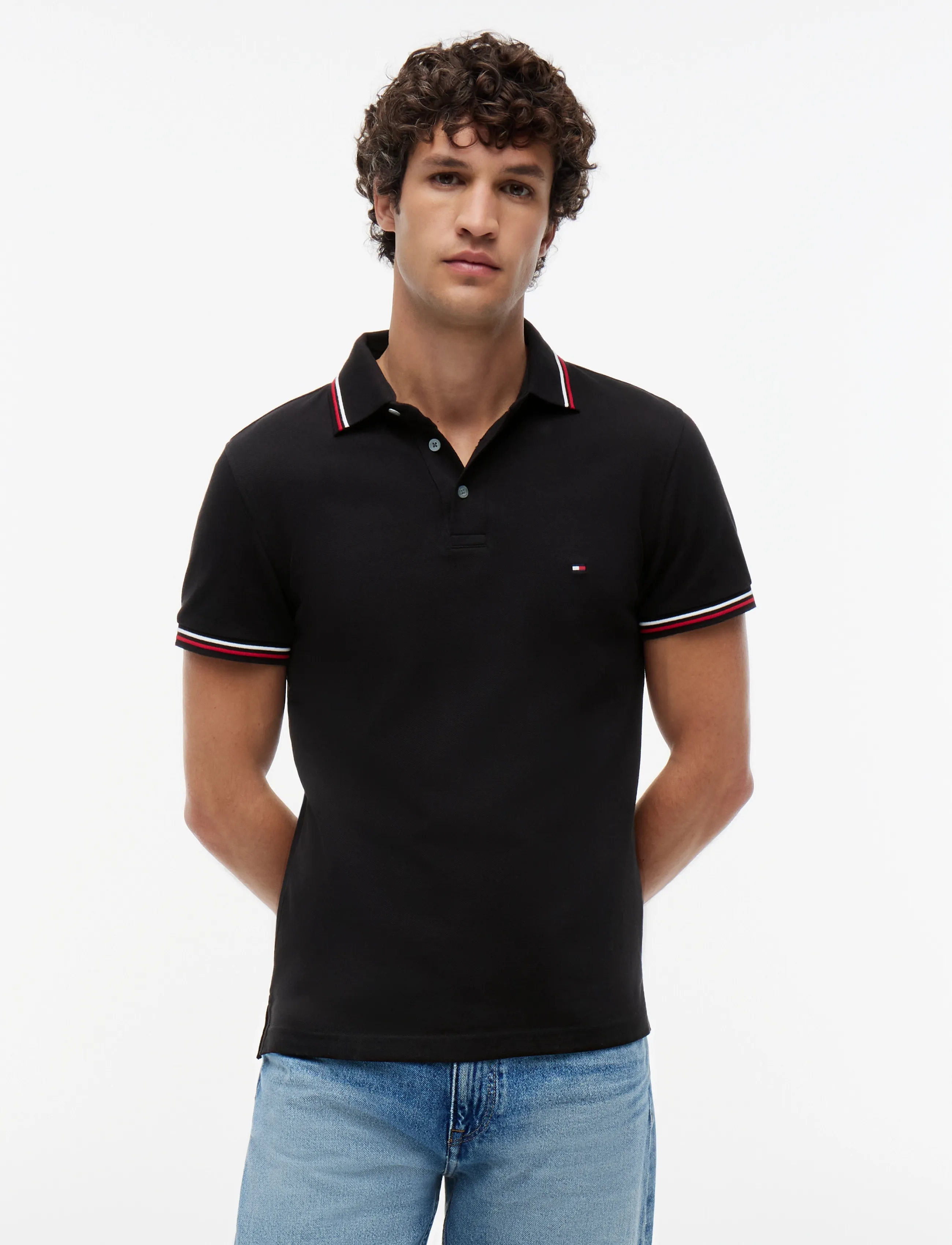 Tommy Hilfiger TIPPED SLIM FIT POLO - Op til 25% - BLACK / black