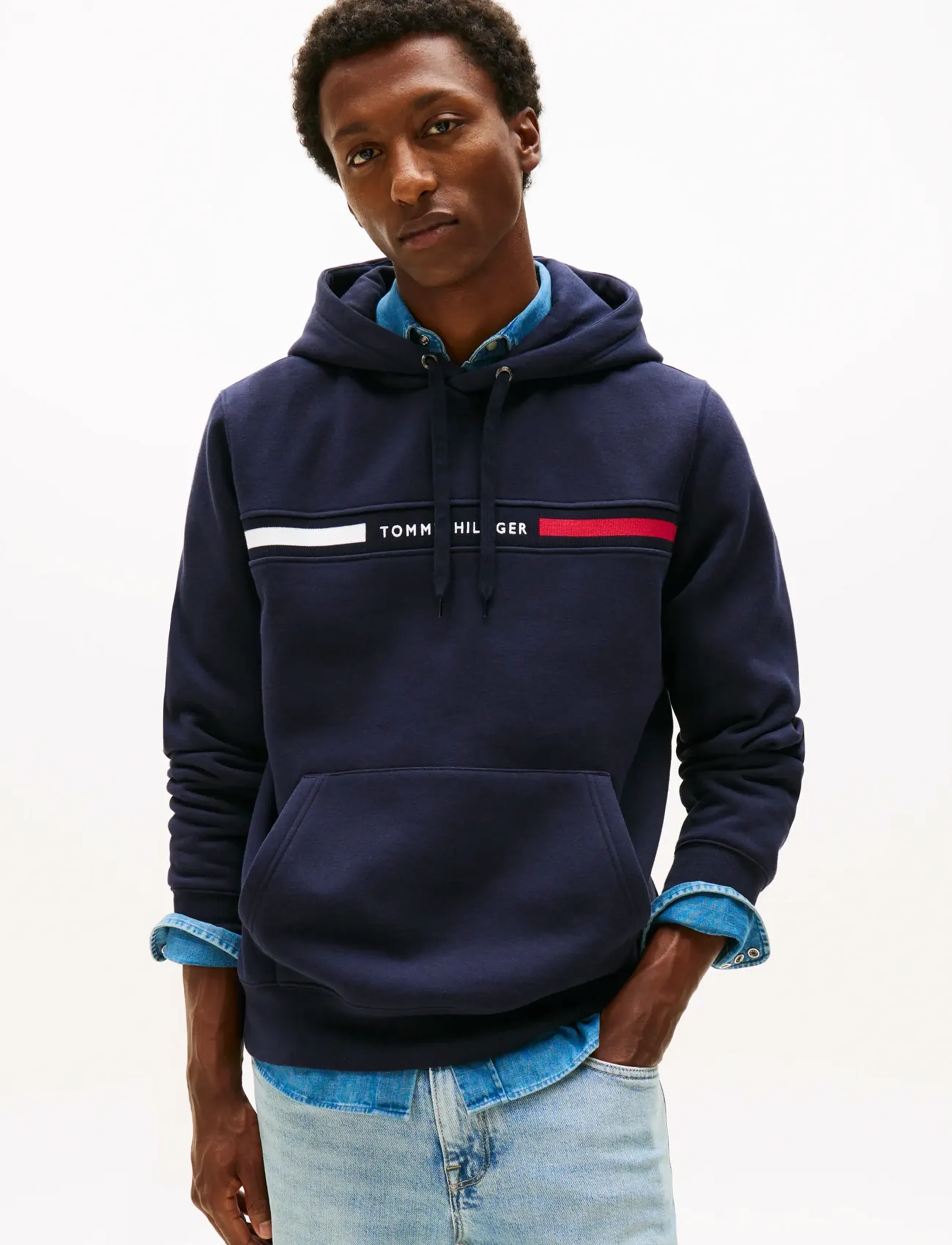 Tommy Hilfiger Hilfiger Chest Insert Hoody, XL, Navy, Sweatshirts & Hættetrøjer > Hættetrøjer, Herre