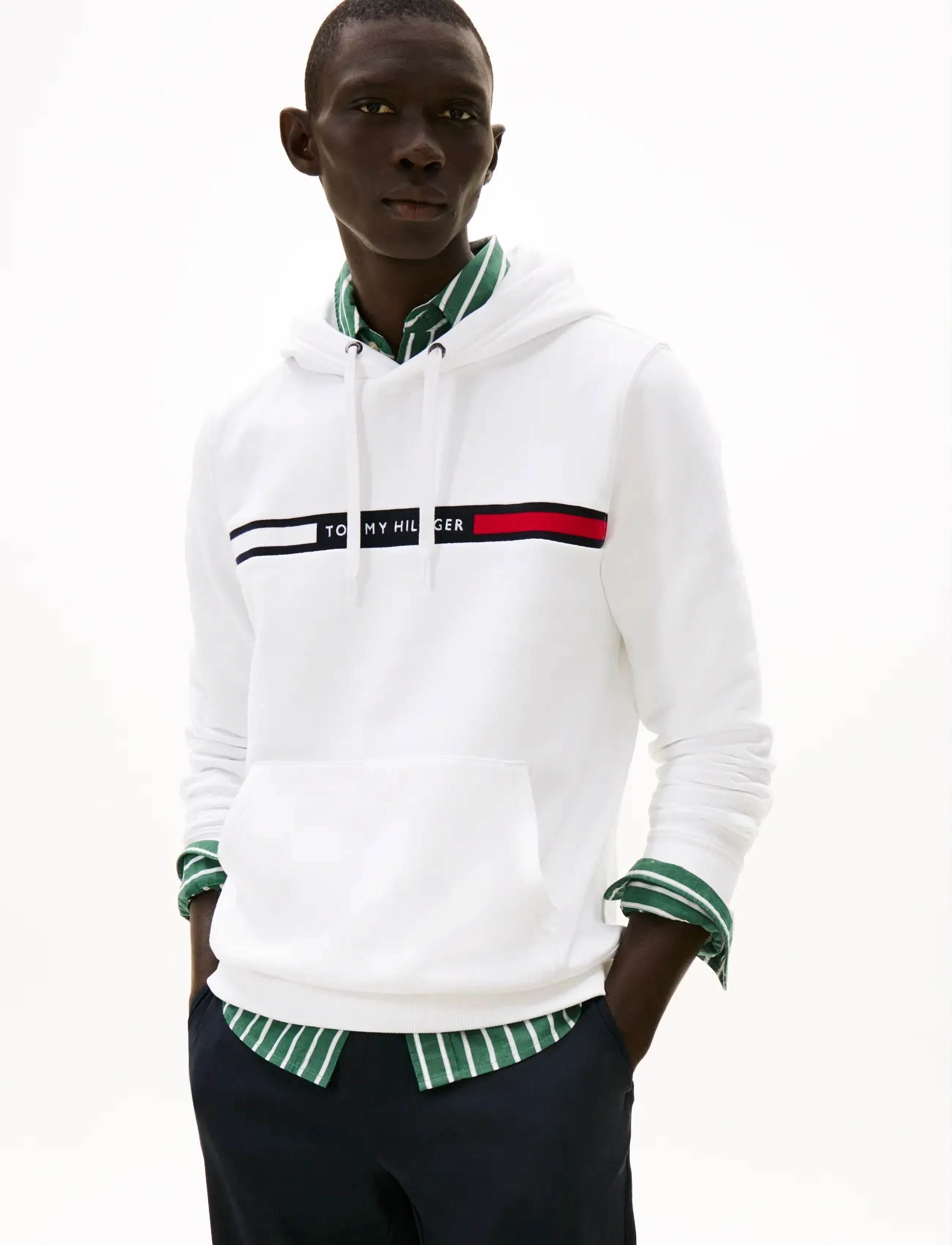 Tommy Hilfiger HILFIGER CHEST INSERT HOODY - Preppy - WHITE / white
