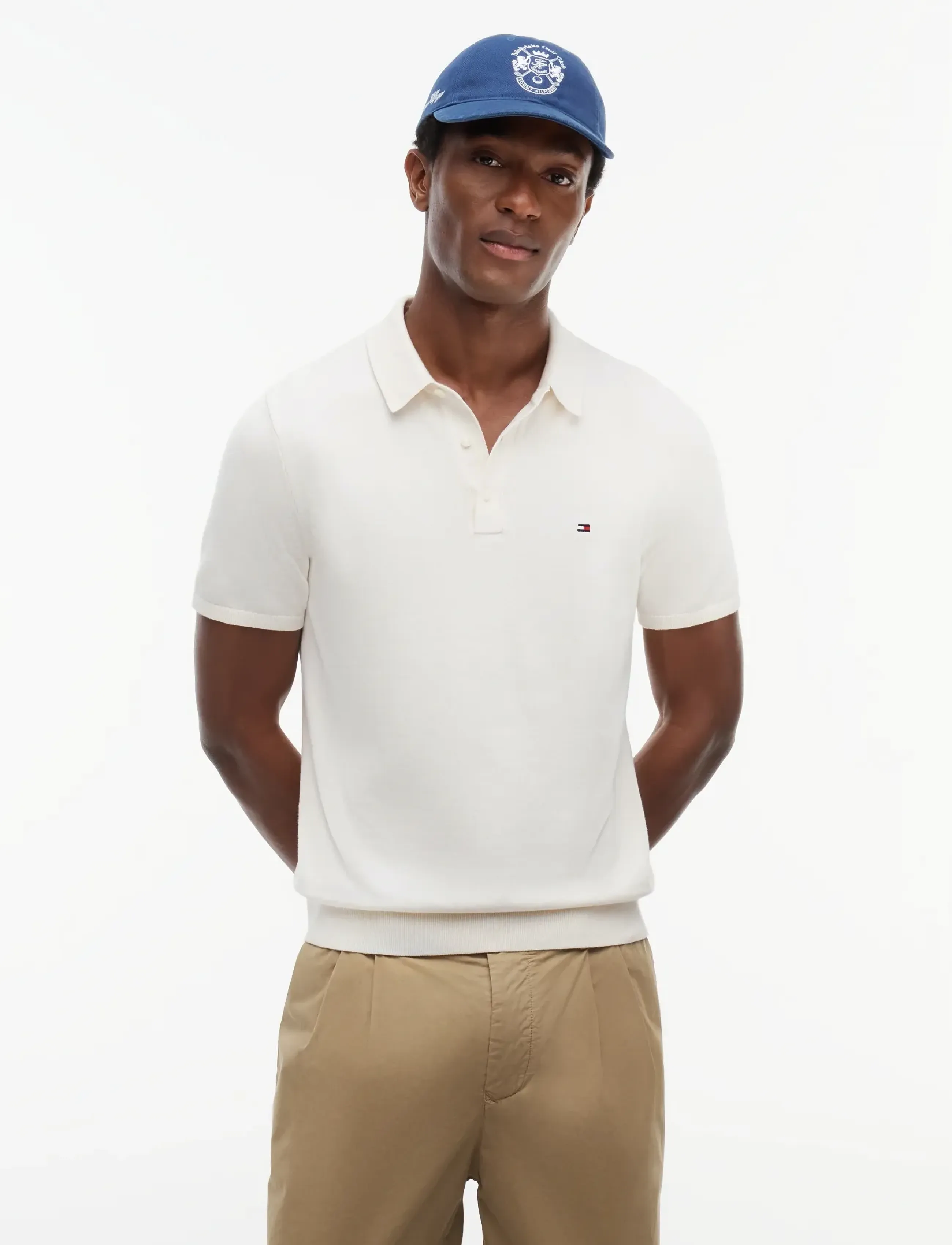 Tommy Hilfiger ESSENTIAL COTTON KNITTED POLO - Polo marškinėliai - IVORY PETAL   NAVY TIPPING / cream