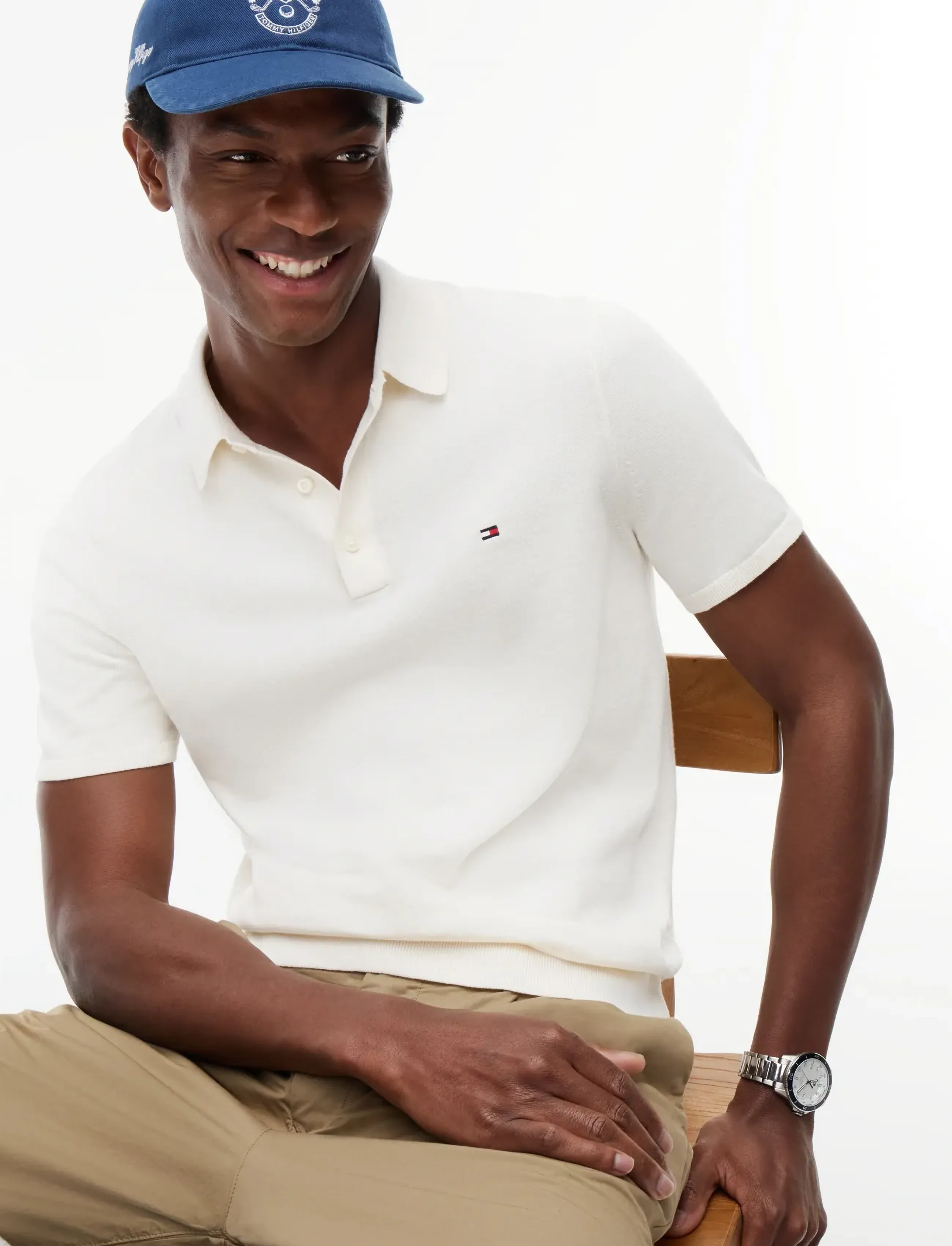 Tommy Hilfiger - ESSENTIAL COTTON KNITTED POLO - short-sleeved polos - ivory petal   navy tipping - 4
