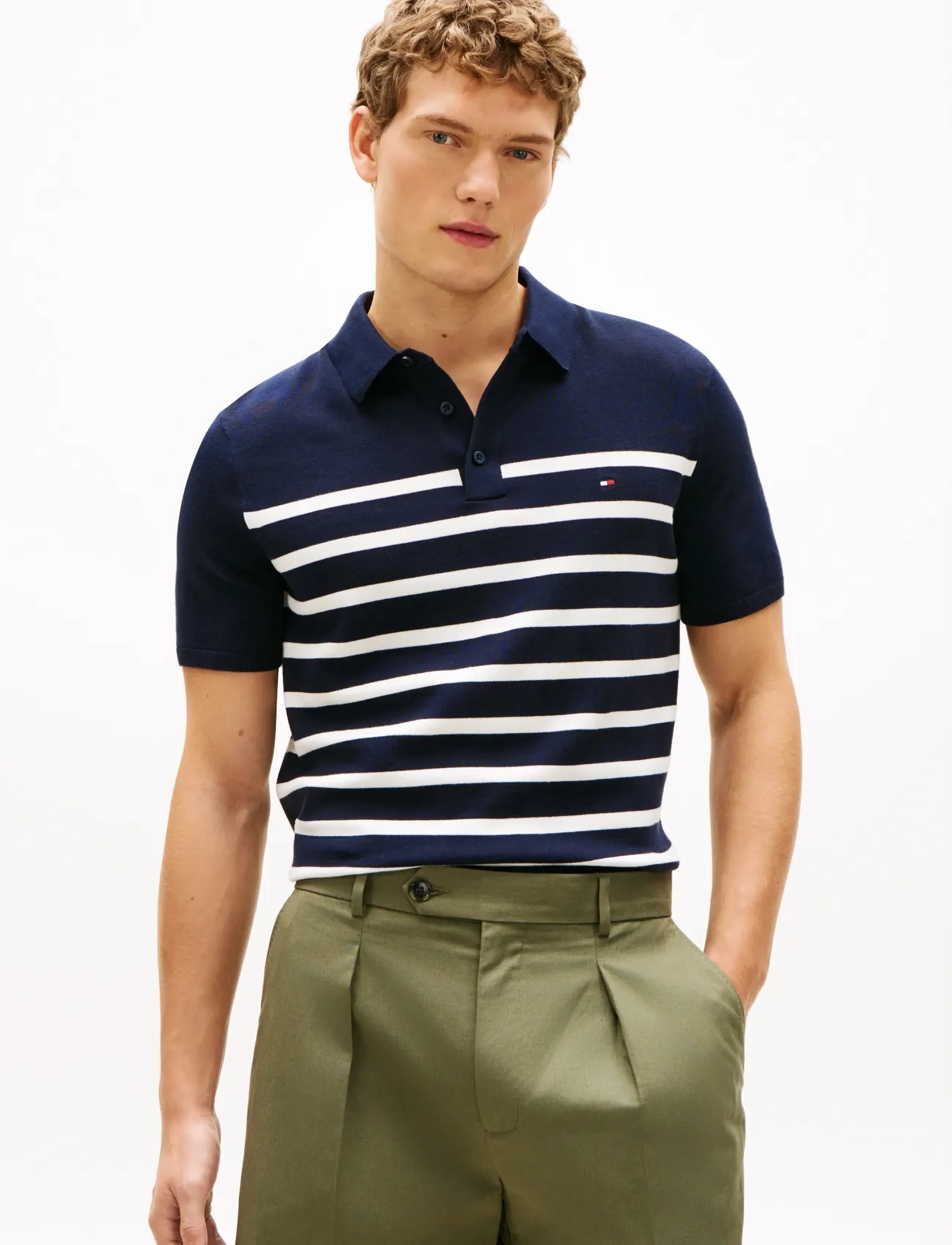 Tommy Hilfiger ESSENTIAL COTTON KNITTED POLO - Pikéer - DESERT SKY IVORY PETAL / navy