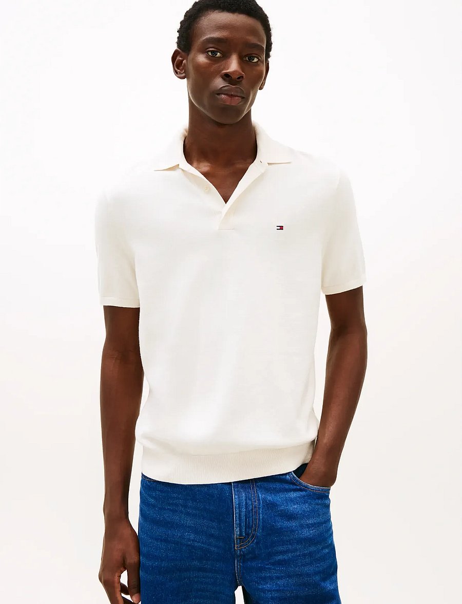 Tommy Hilfiger - ESSENTIAL COTTON KNITTED POLO - kurzärmelig - ivory petal - 0