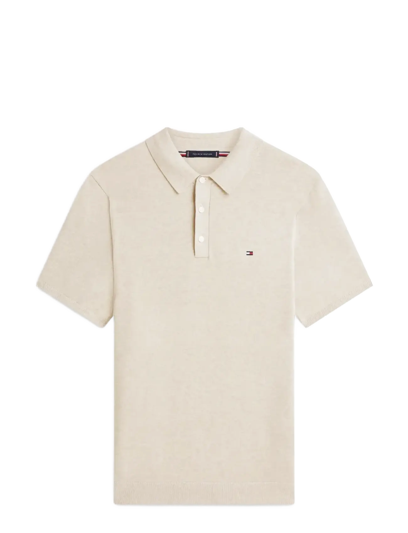 ESSENTIAL COTTON KNITTED POLO - SANDALWOOD HEATHER