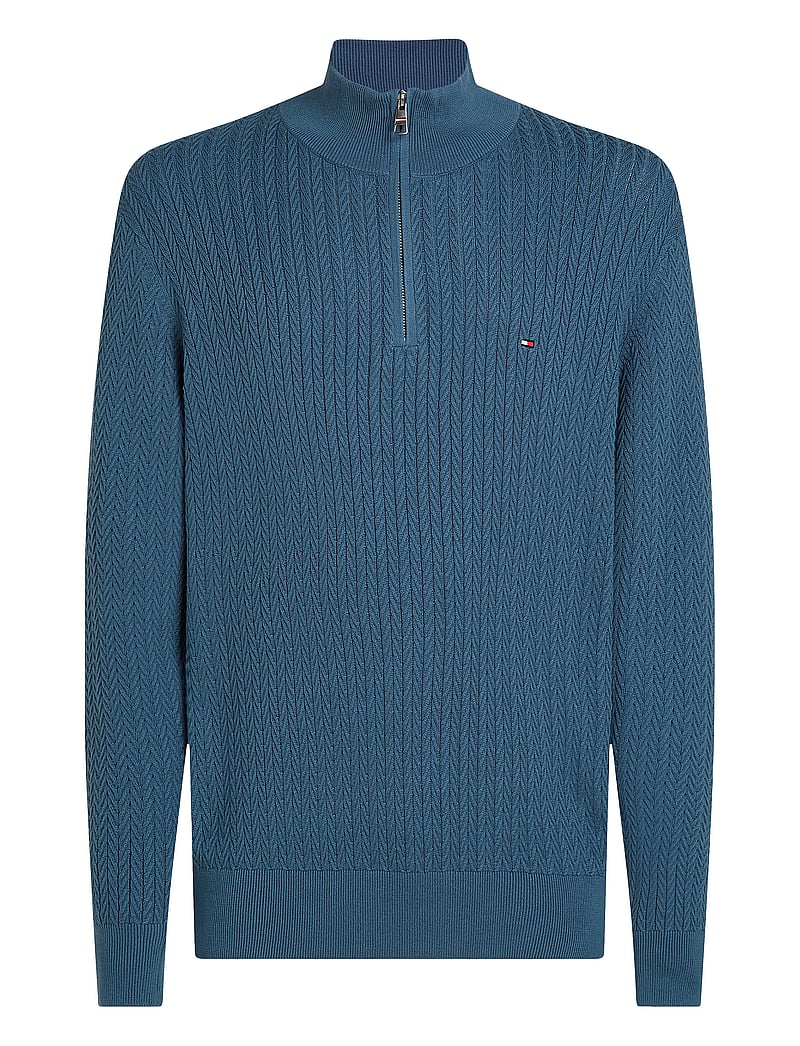 Tommy Hilfiger - HERRINGBONE STRUCTURE ZIP MOCK - tõmblukk-kaelusega džemprid - aegean sea - 1