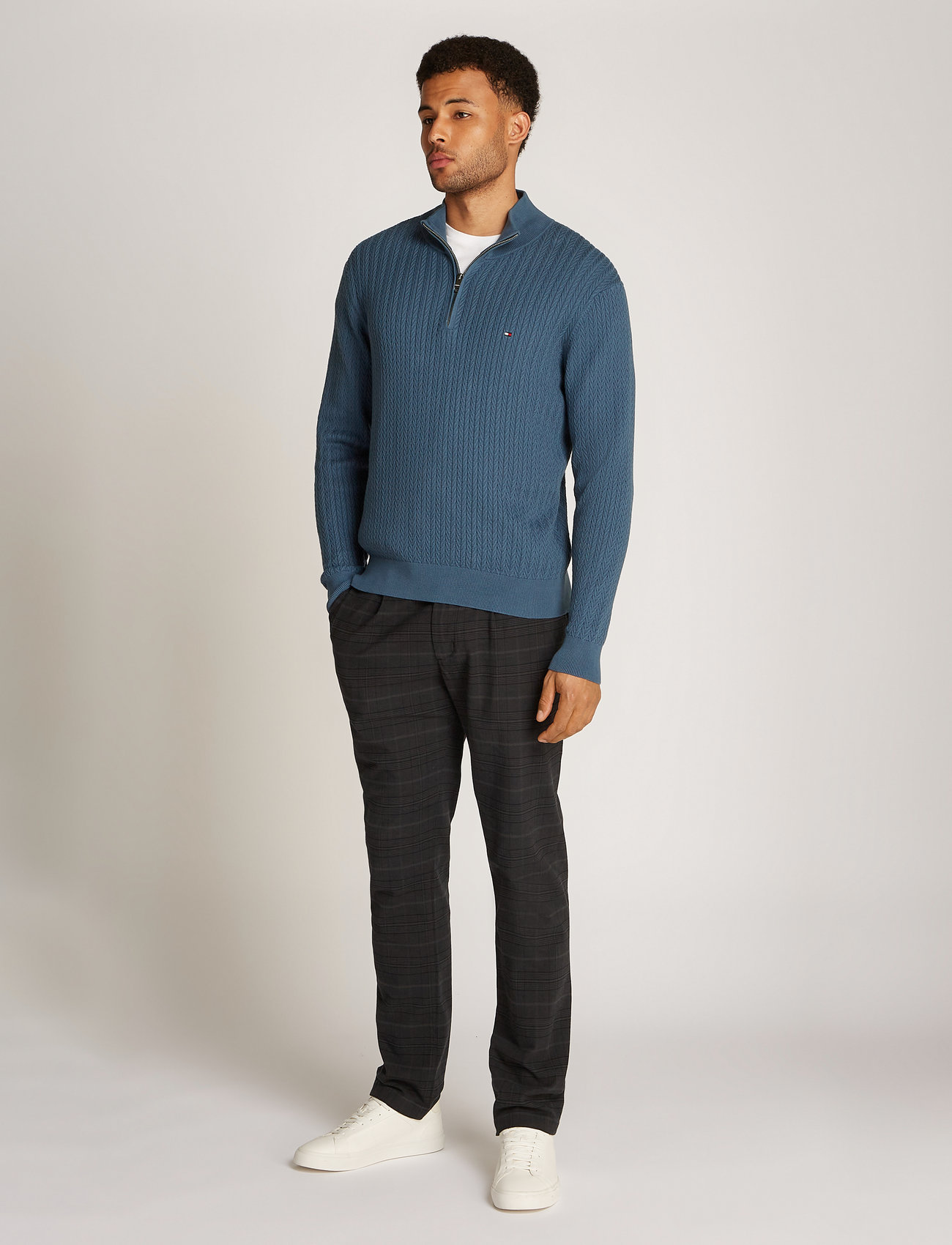 Tommy Hilfiger - HERRINGBONE STRUCTURE ZIP MOCK - tõmblukk-kaelusega džemprid - aegean sea - 0