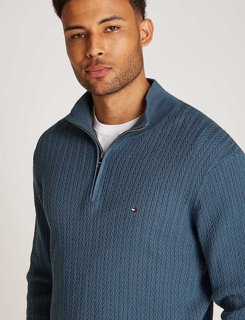 Tommy Hilfiger - HERRINGBONE STRUCTURE ZIP MOCK - tõmblukk-kaelusega džemprid - aegean sea - 3