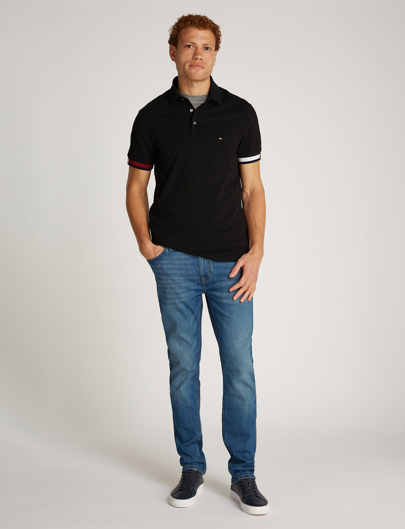 Tommy Hilfiger - FLAG CUFF SLIM POLO - black - 0