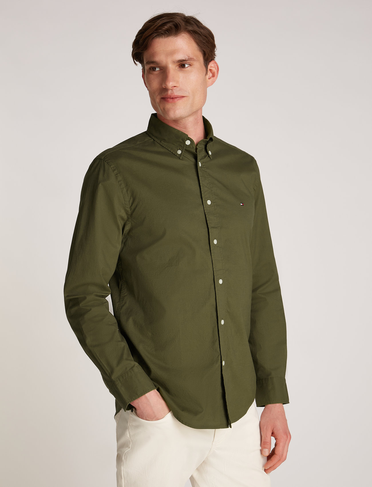 Tommy Hilfiger - FLEX POPLIN SOLID RF SHIRT - basic skjortor - army green - 0